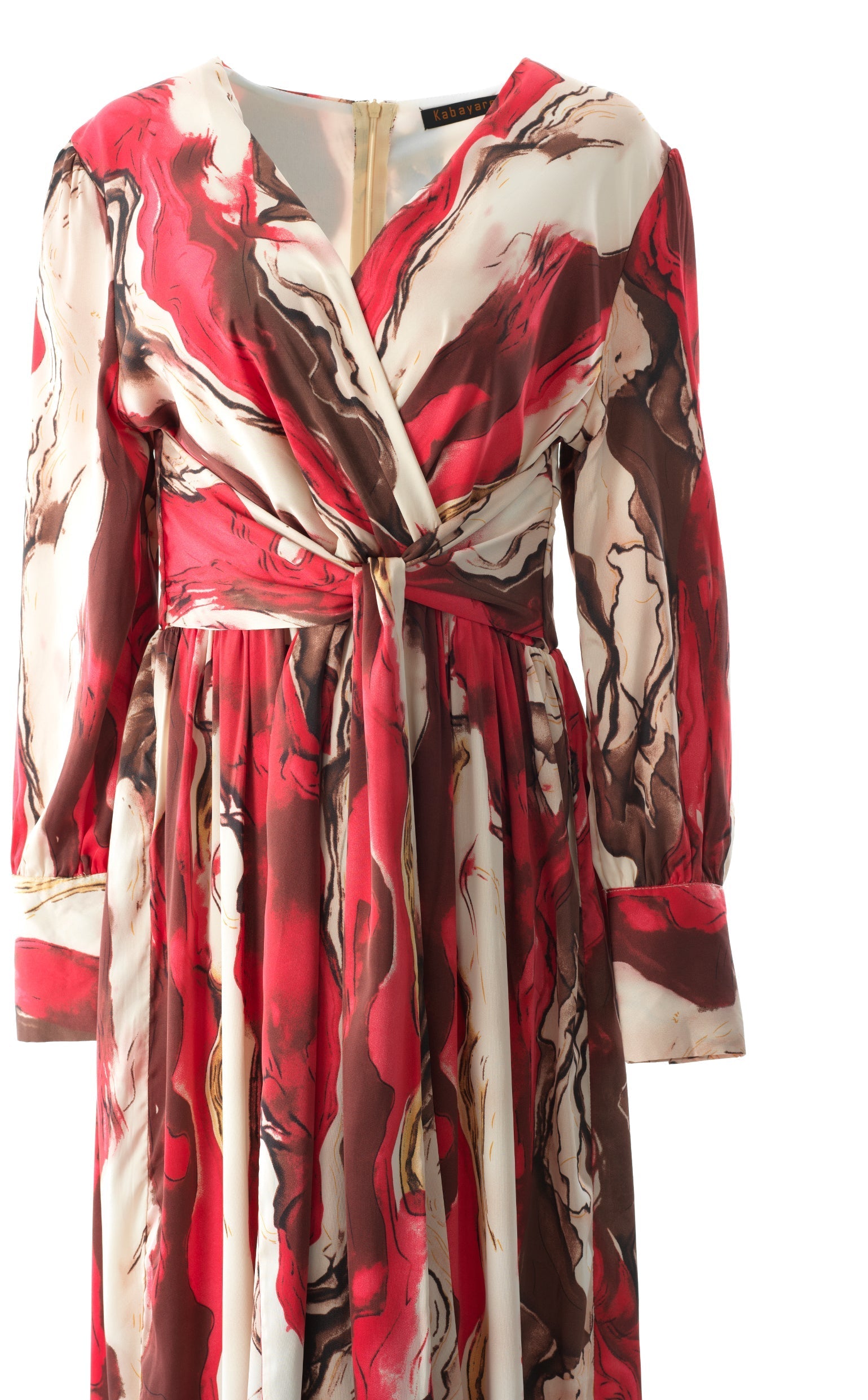Ruby Red satin long sleeve maxi dress Kabayare