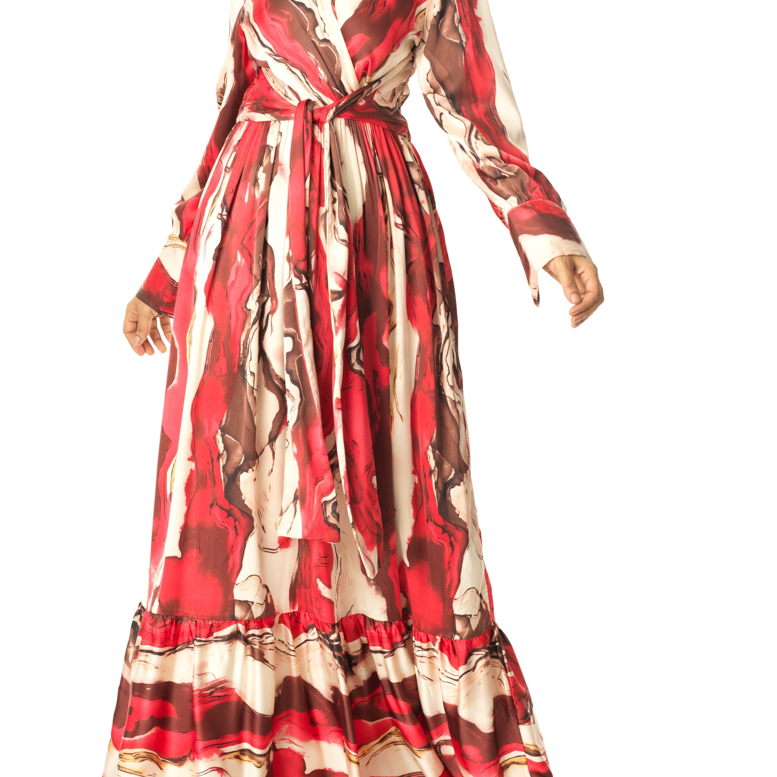 Ruby Red satin long sleeve maxi dress Kabayare