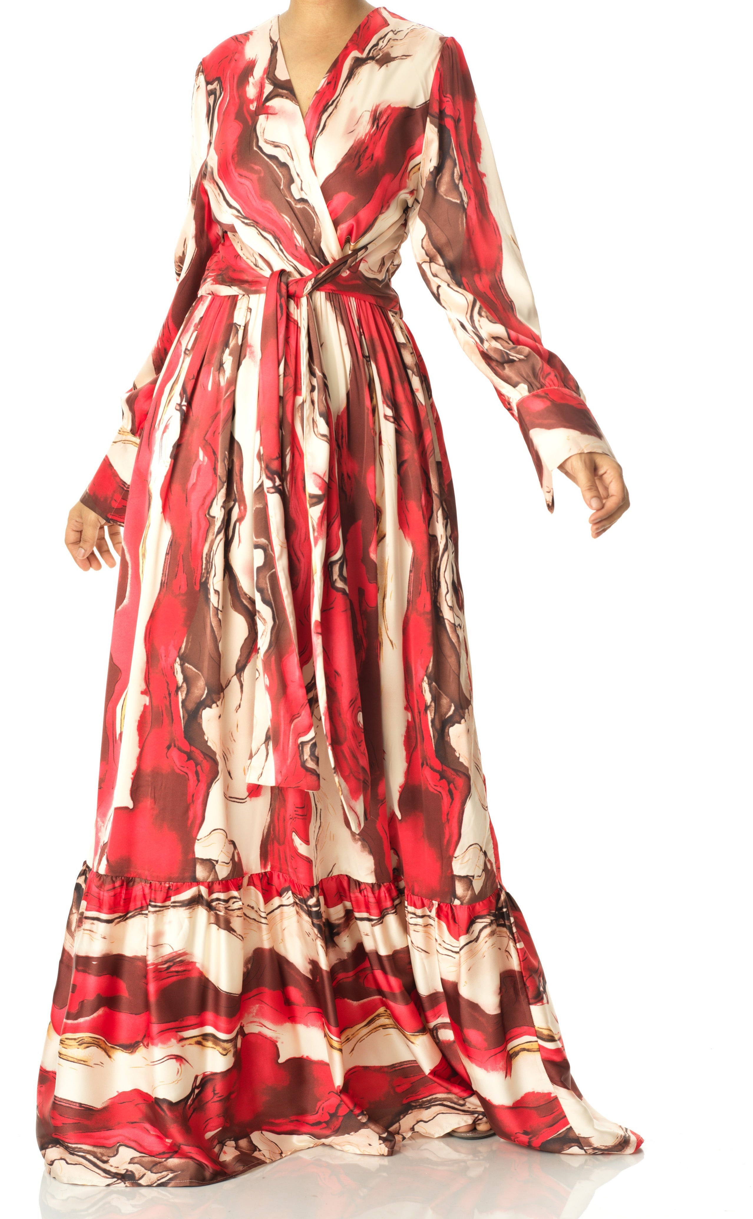 Ruby Red satin long sleeve maxi dress Kabayare