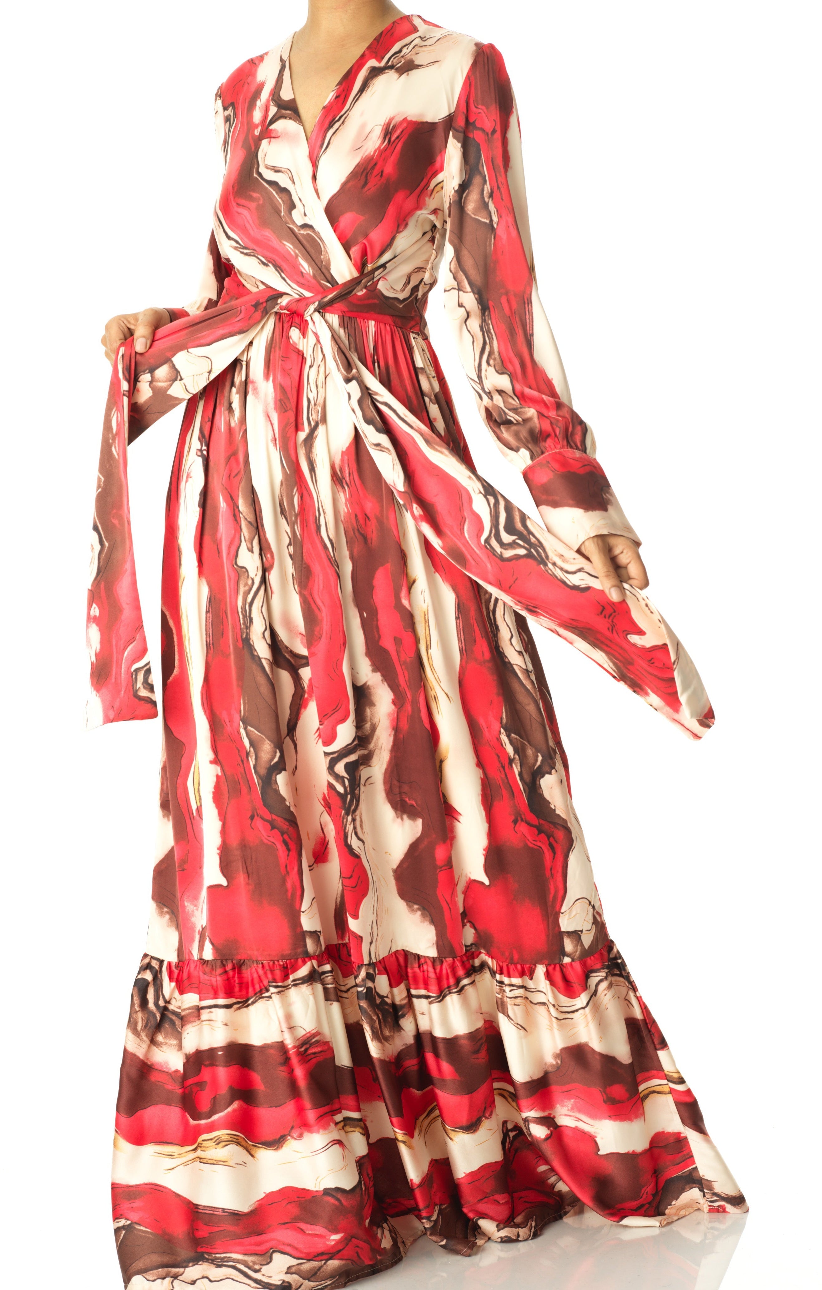 Ruby Red satin long sleeve maxi dress Kabayare