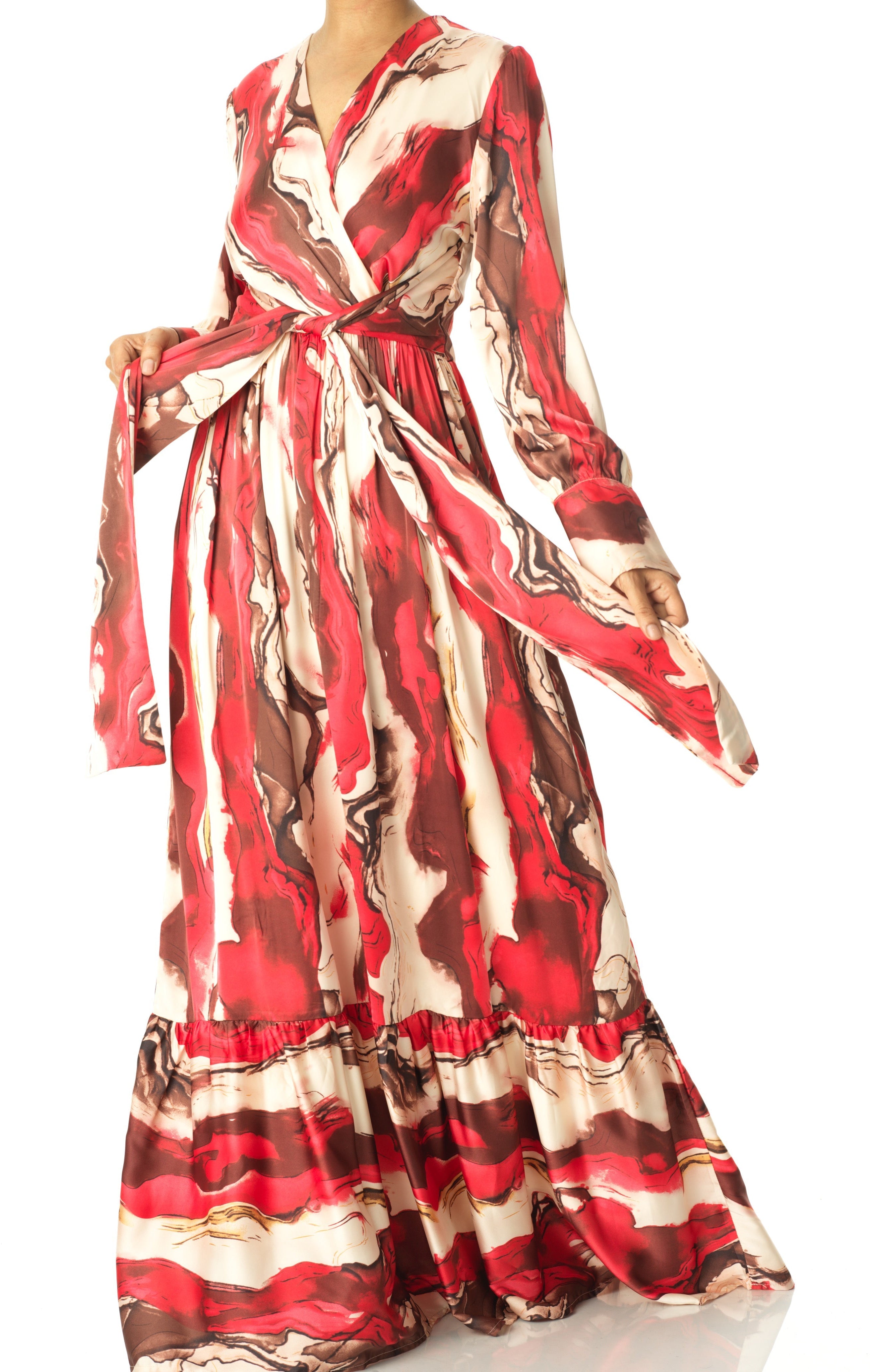 Ruby Red satin long sleeve maxi dress Kabayare