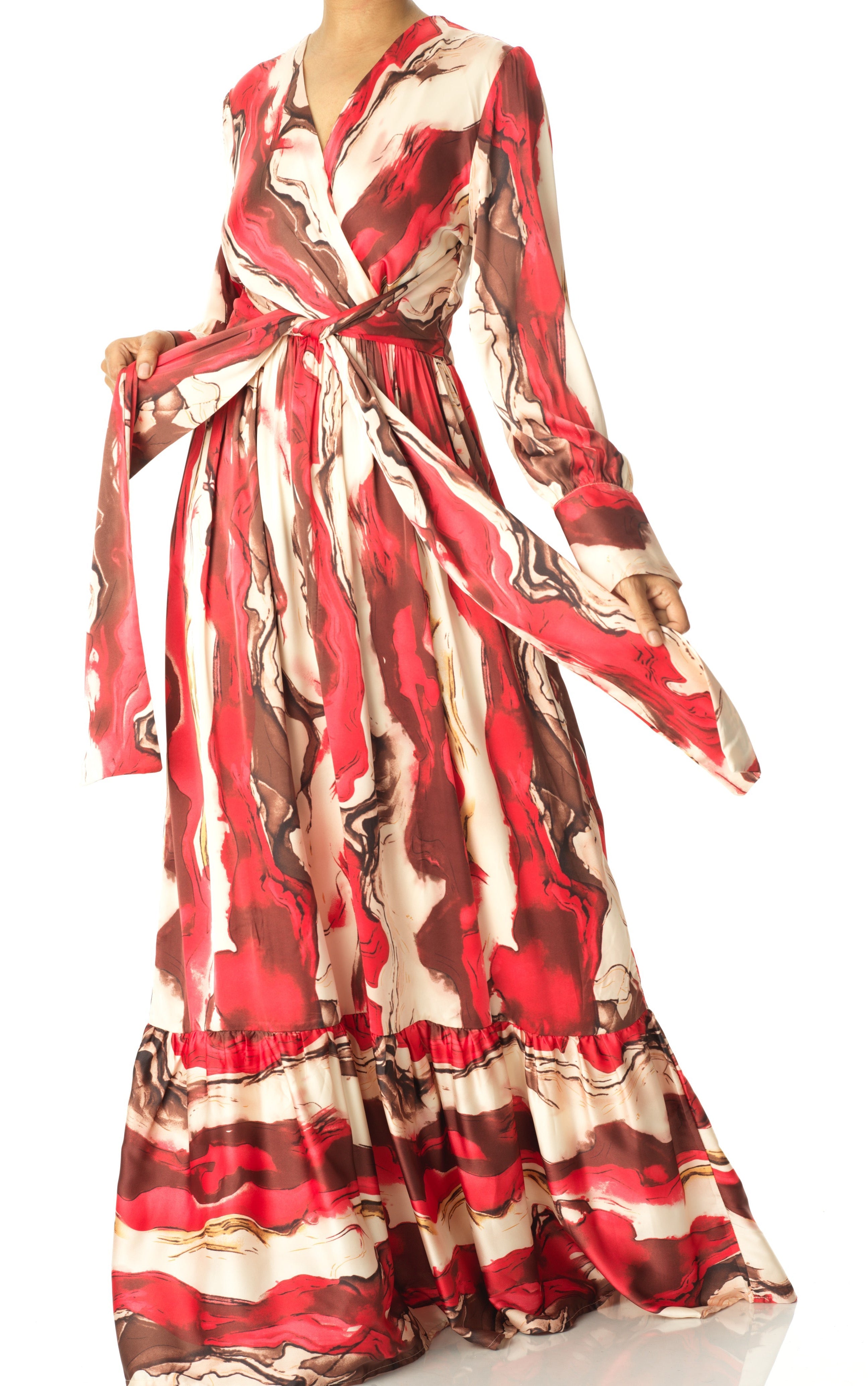 Ruby Red satin long sleeve maxi dress Kabayare