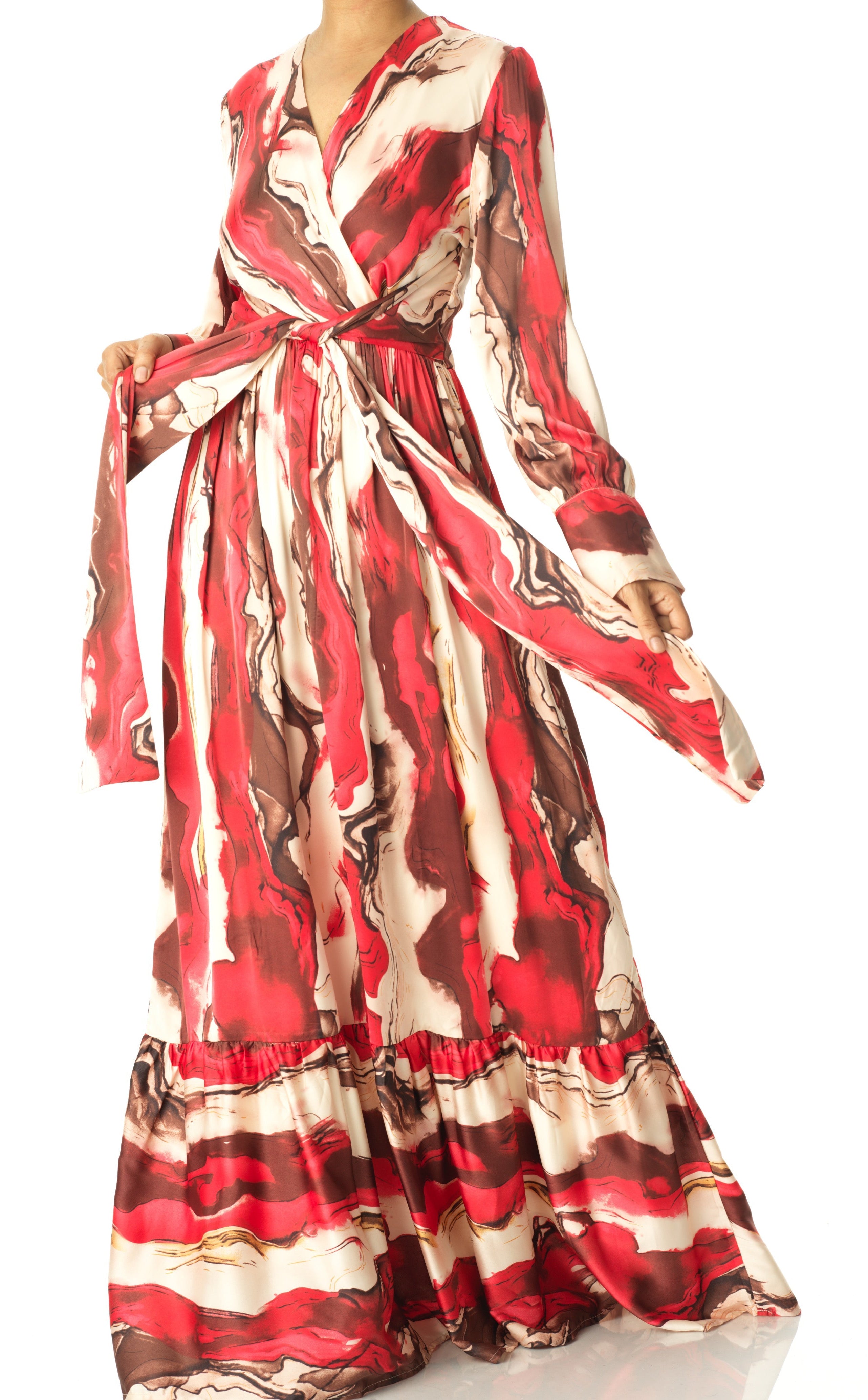 Ruby Red satin long sleeve maxi dress Kabayare