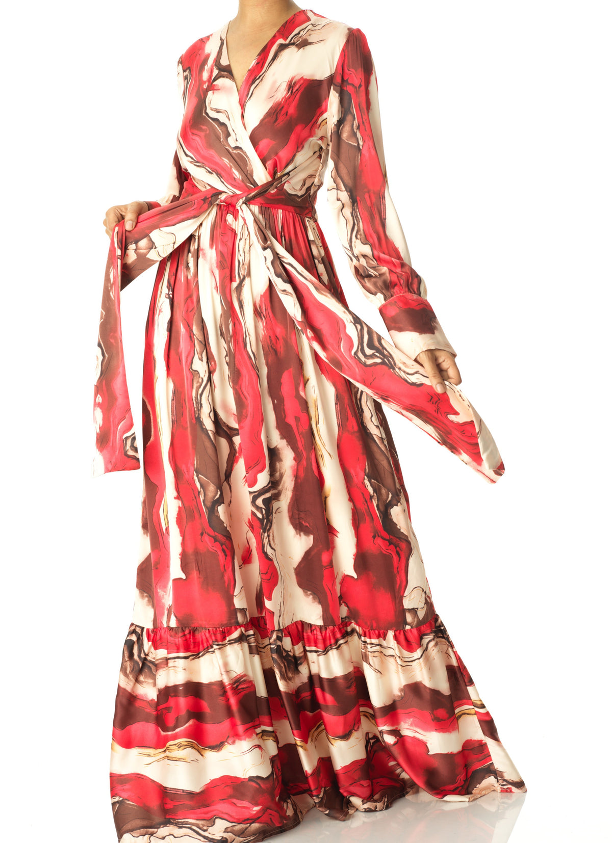 Ruby Red satin long sleeve maxi dress Kabayare