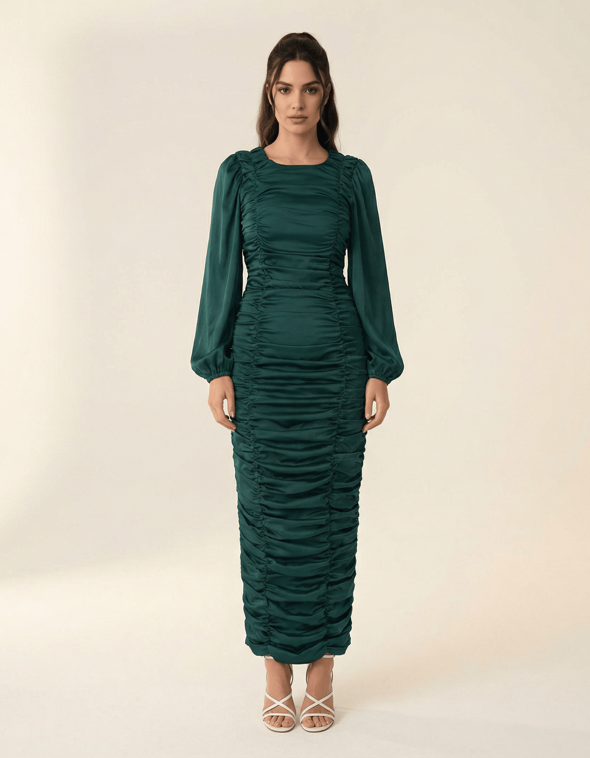 Ruched body-con satin maxi dress Kabayare