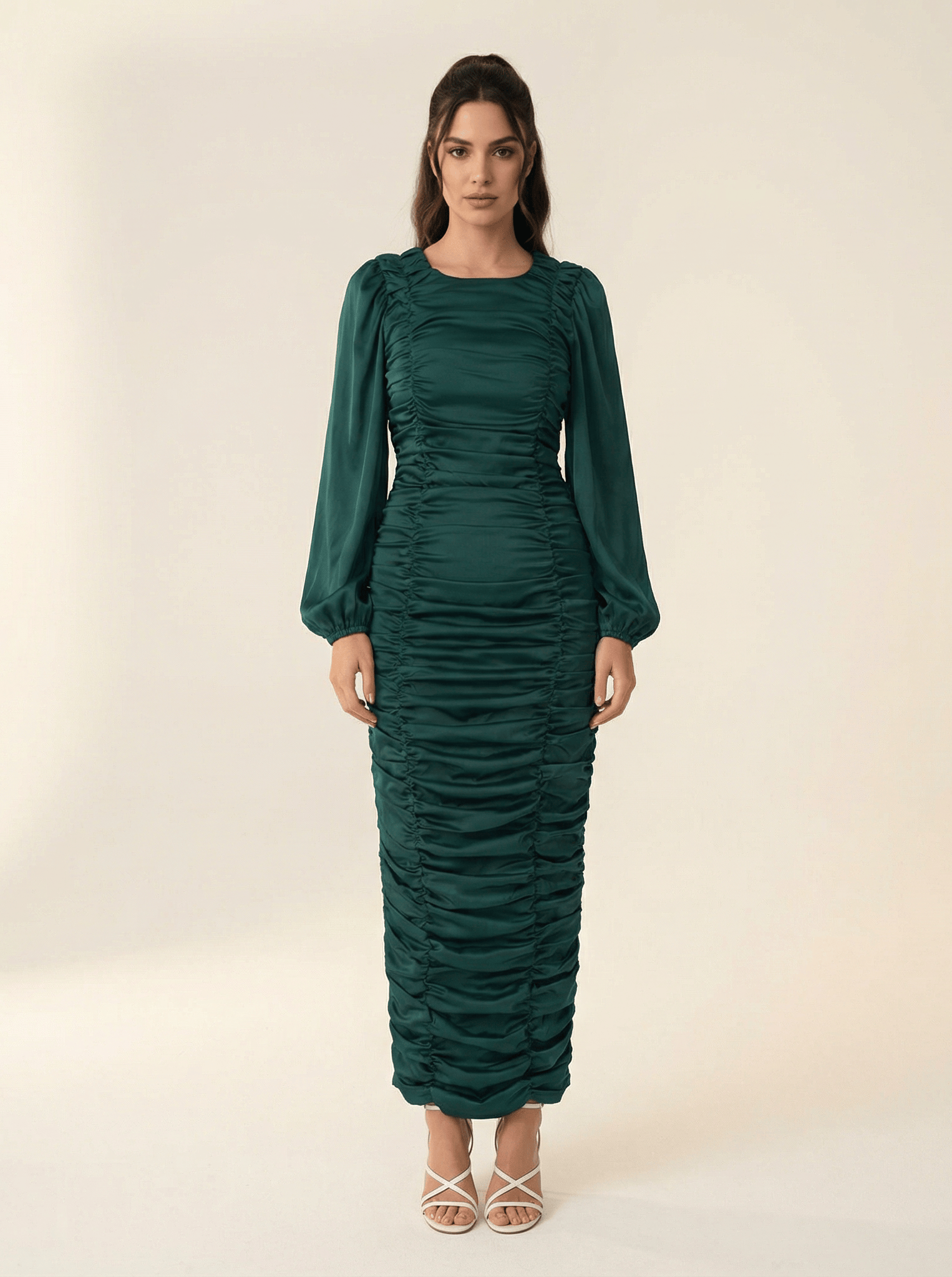 Ruched body-con satin maxi dress Kabayare