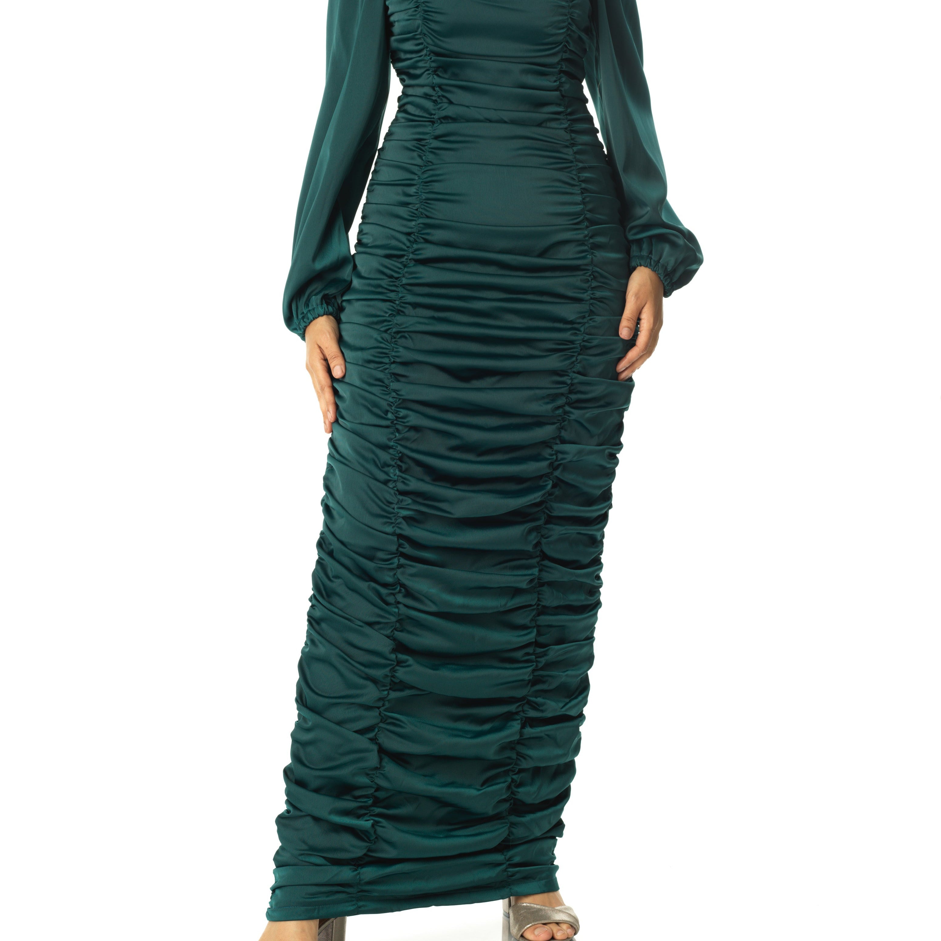 Ruched body-con satin maxi dress Kabayare