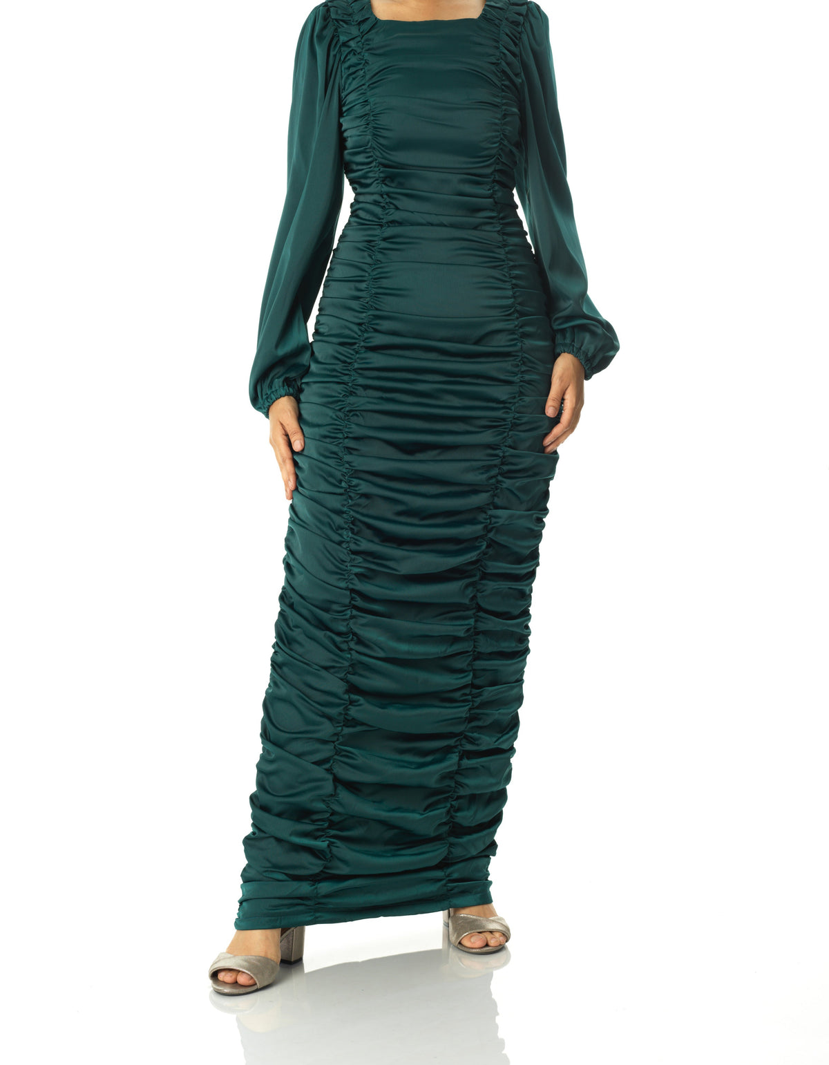Ruched body-con satin maxi dress Kabayare
