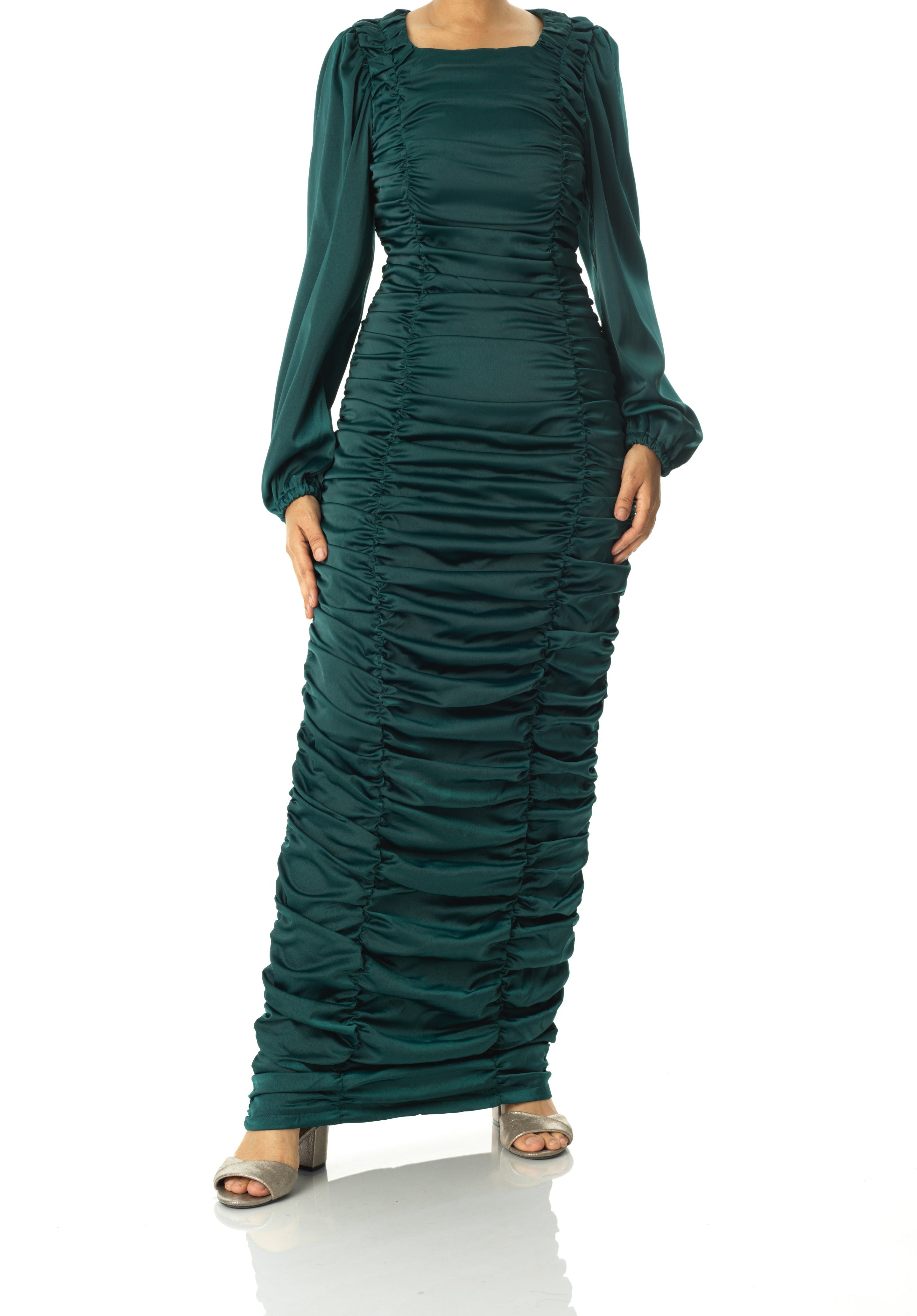 Ruched body-con satin maxi dress Kabayare