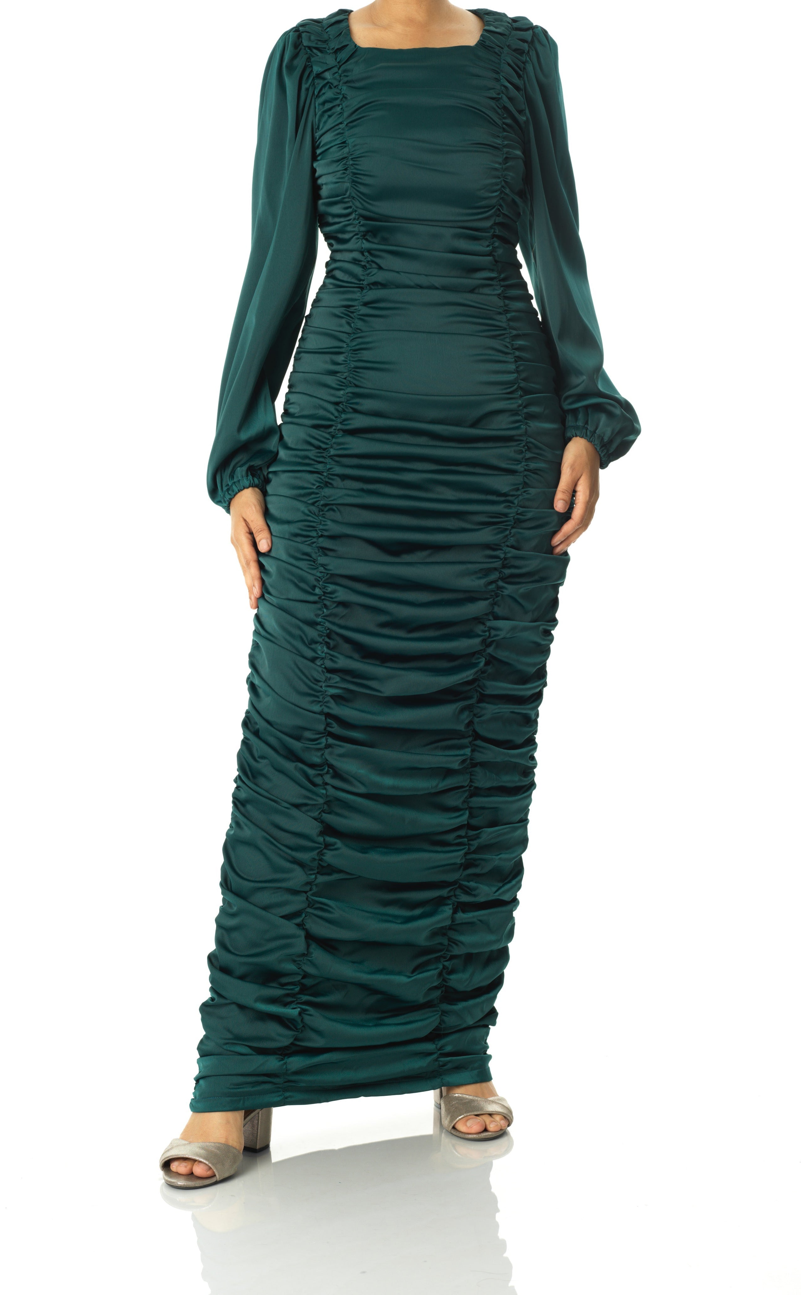 Ruched body-con satin maxi dress Kabayare