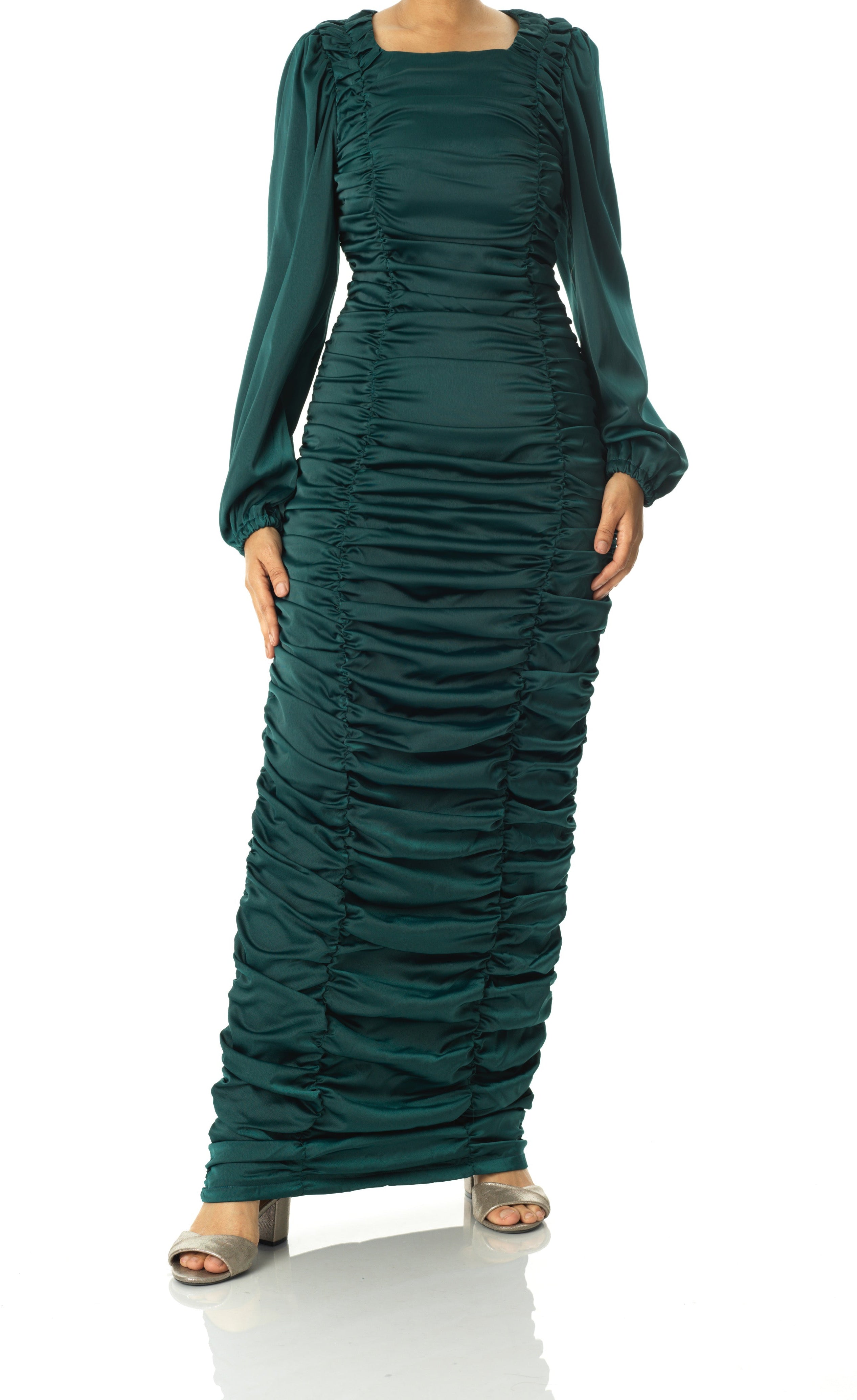 Ruched body-con satin maxi dress Kabayare