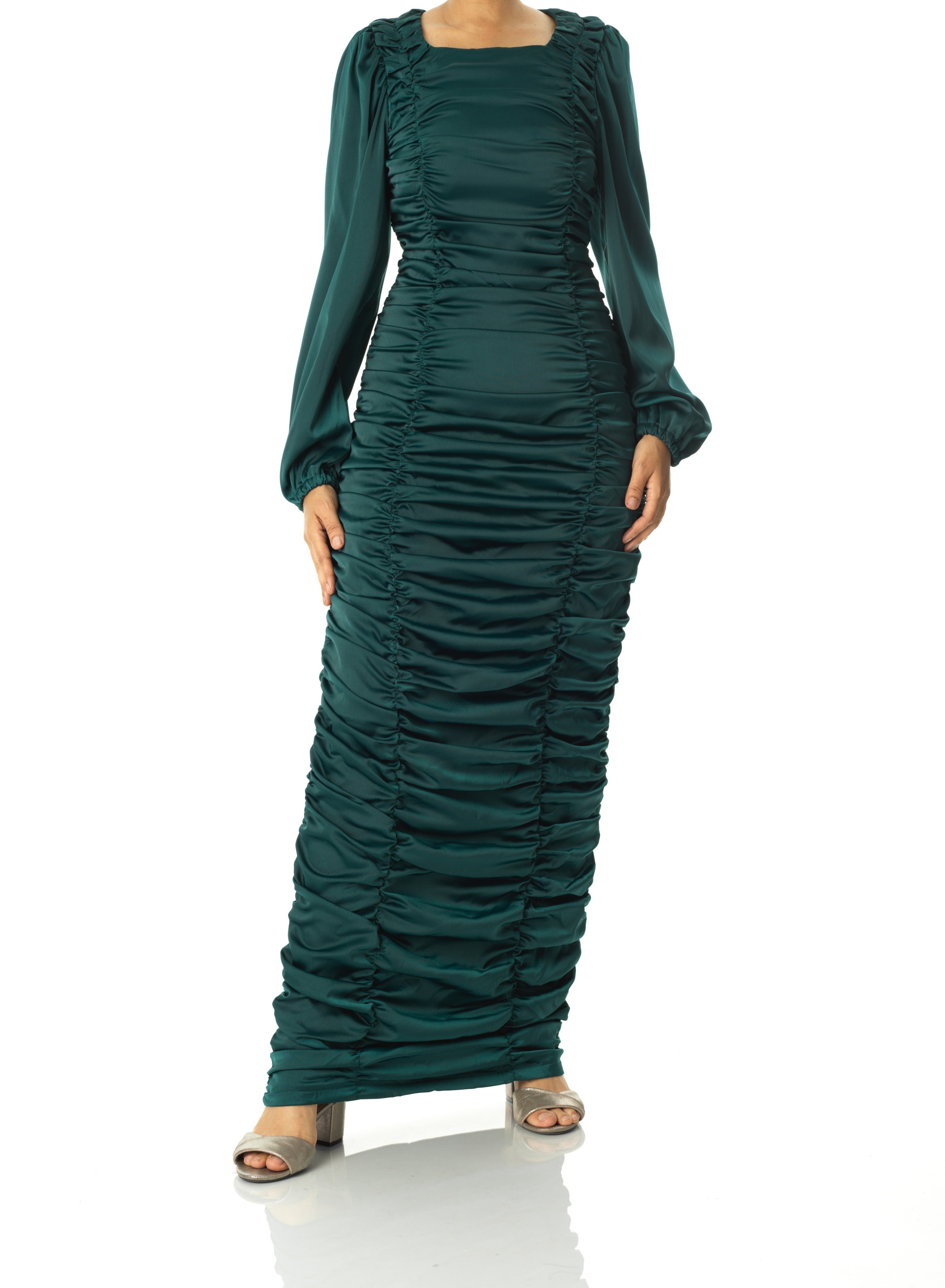 Ruched body-con satin maxi dress Kabayare
