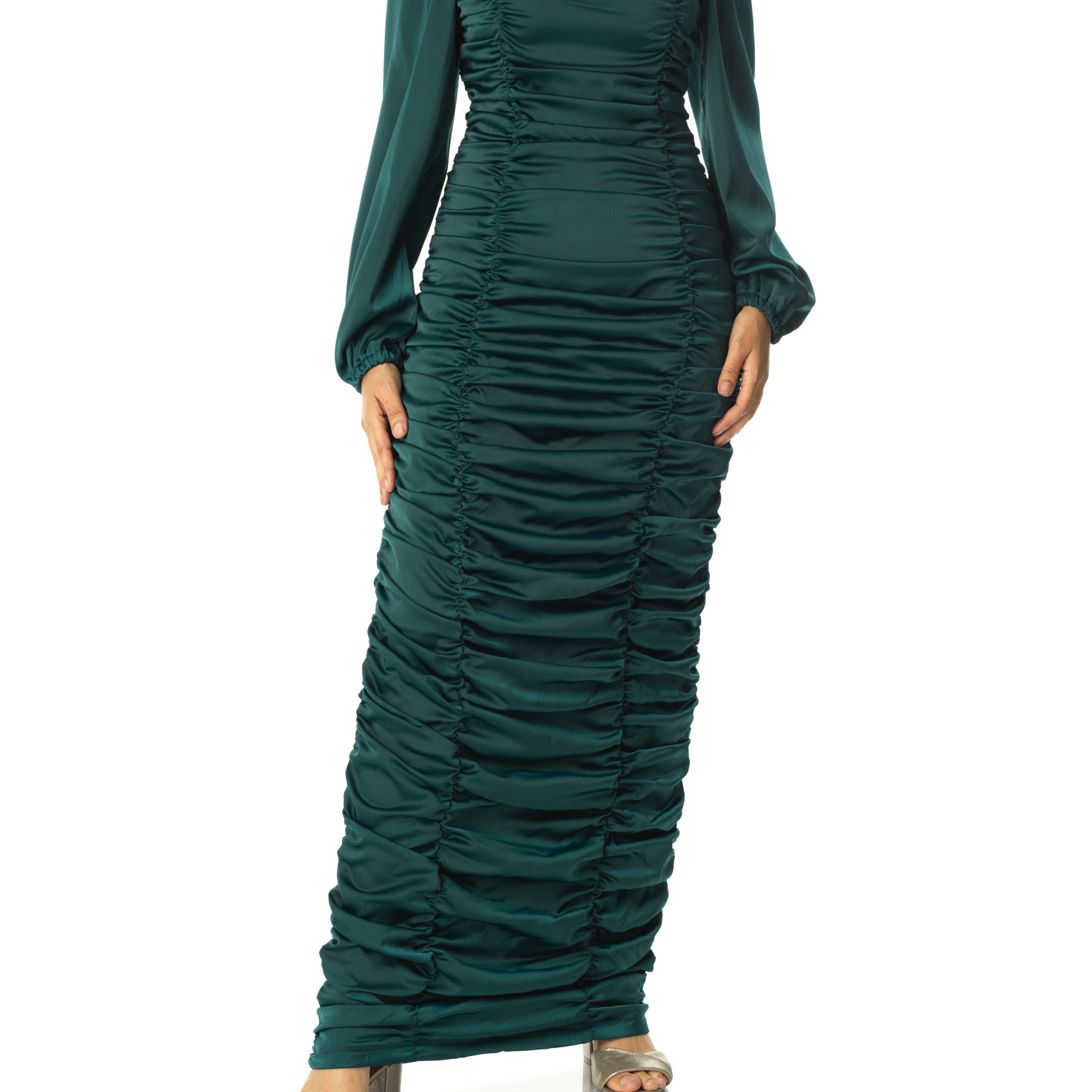 Ruched body-con satin maxi dress Kabayare
