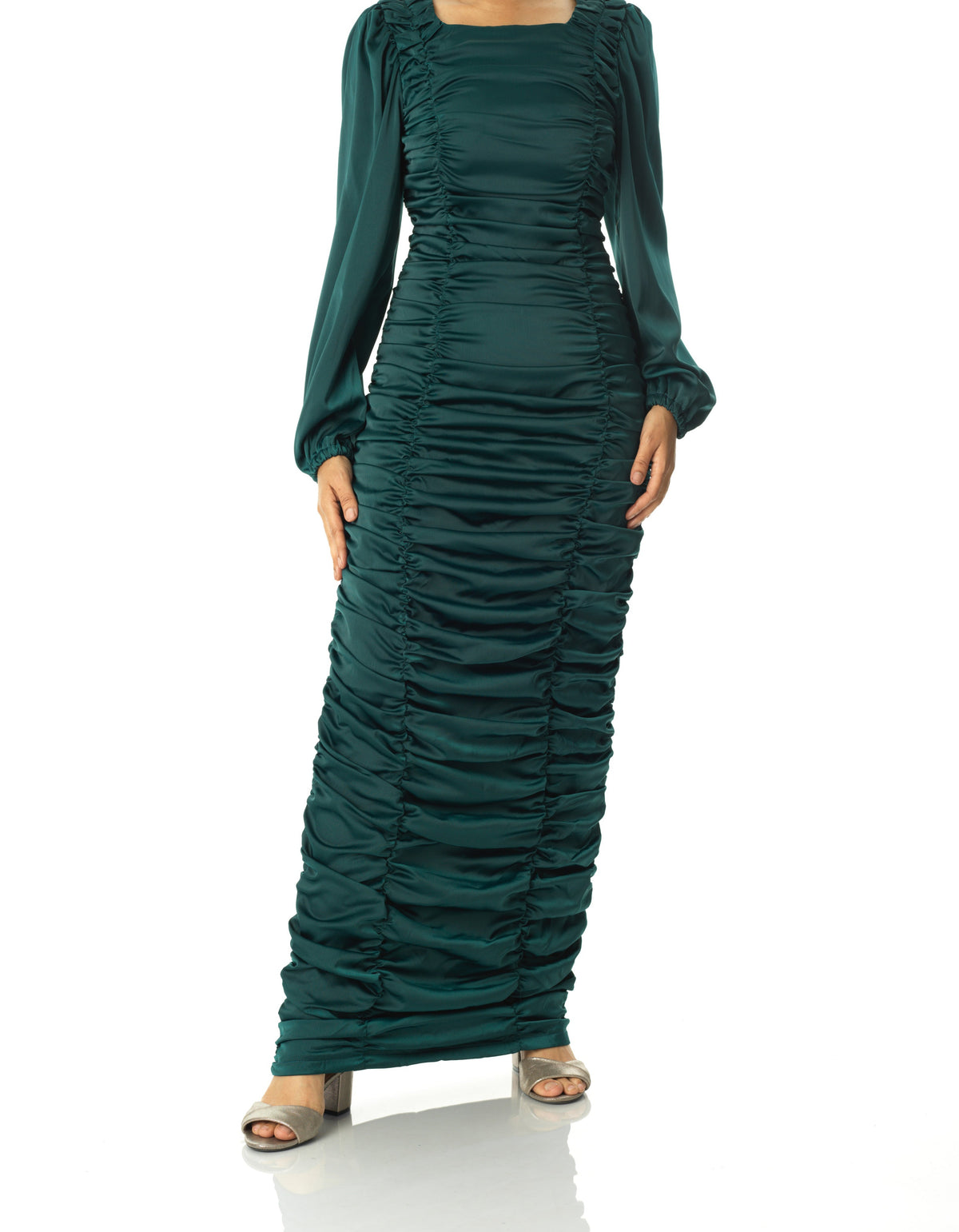 Ruched body-con satin maxi dress Kabayare