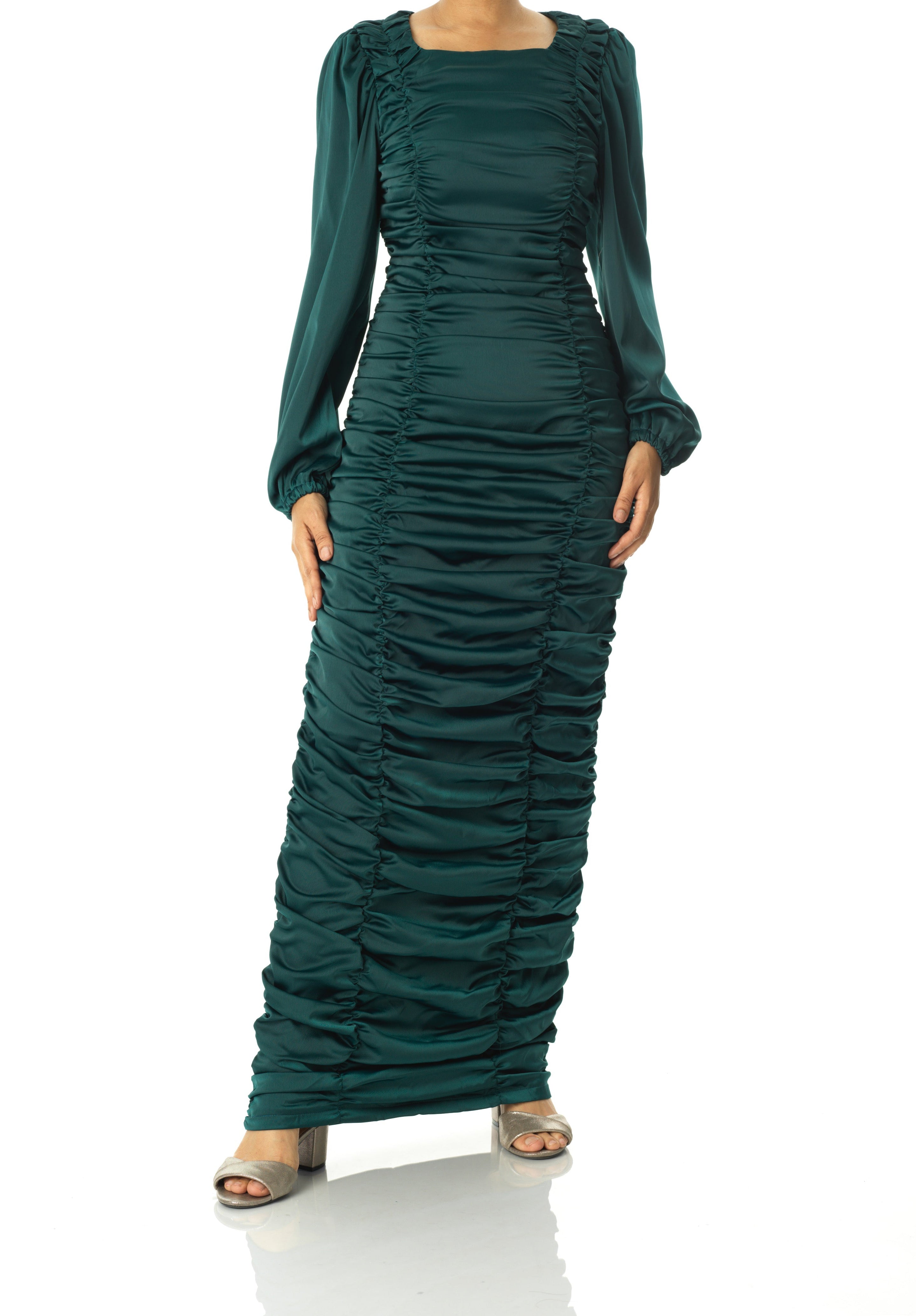 Ruched body-con satin maxi dress Kabayare