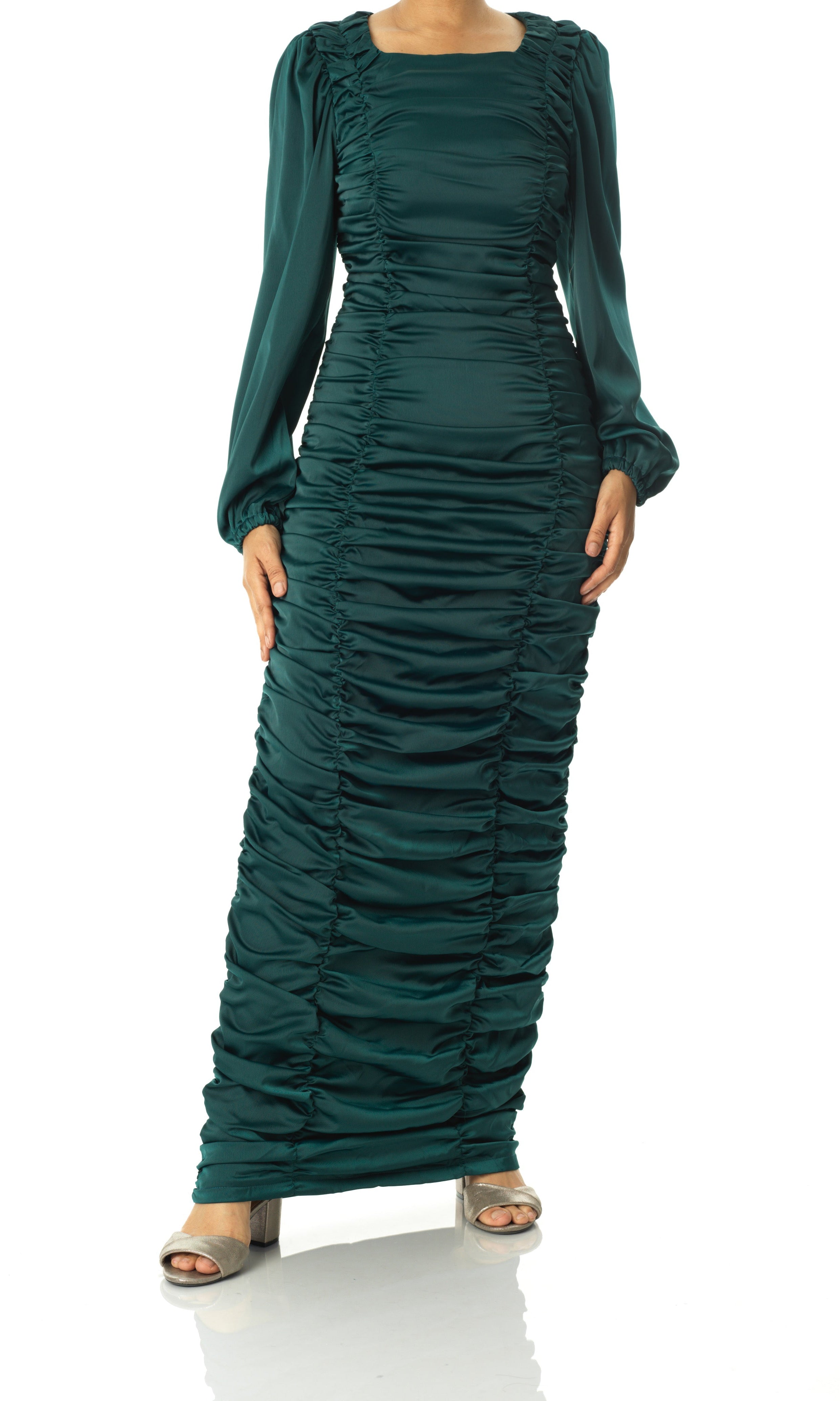 Ruched body-con satin maxi dress Kabayare