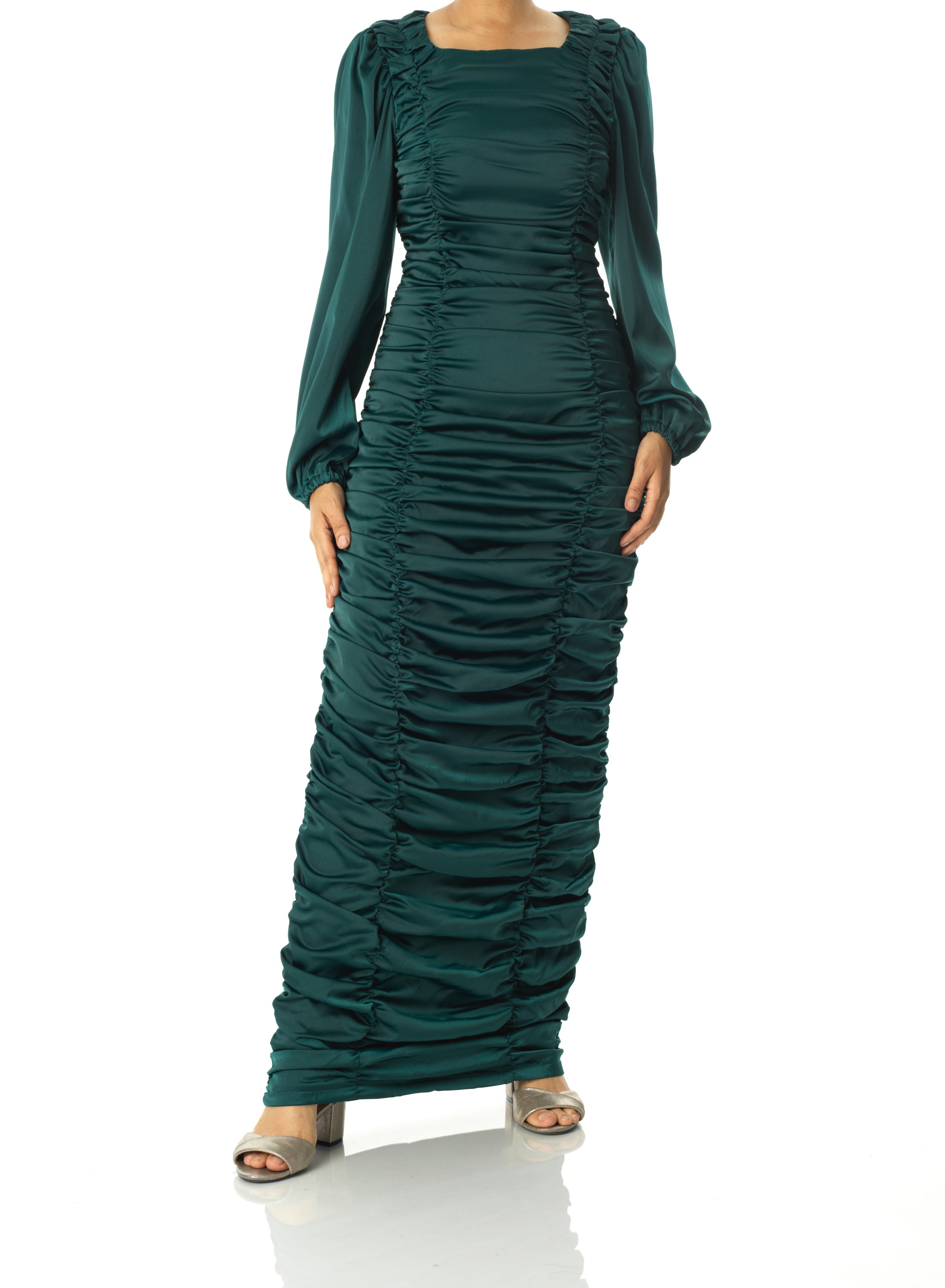 Ruched body-con satin maxi dress Kabayare