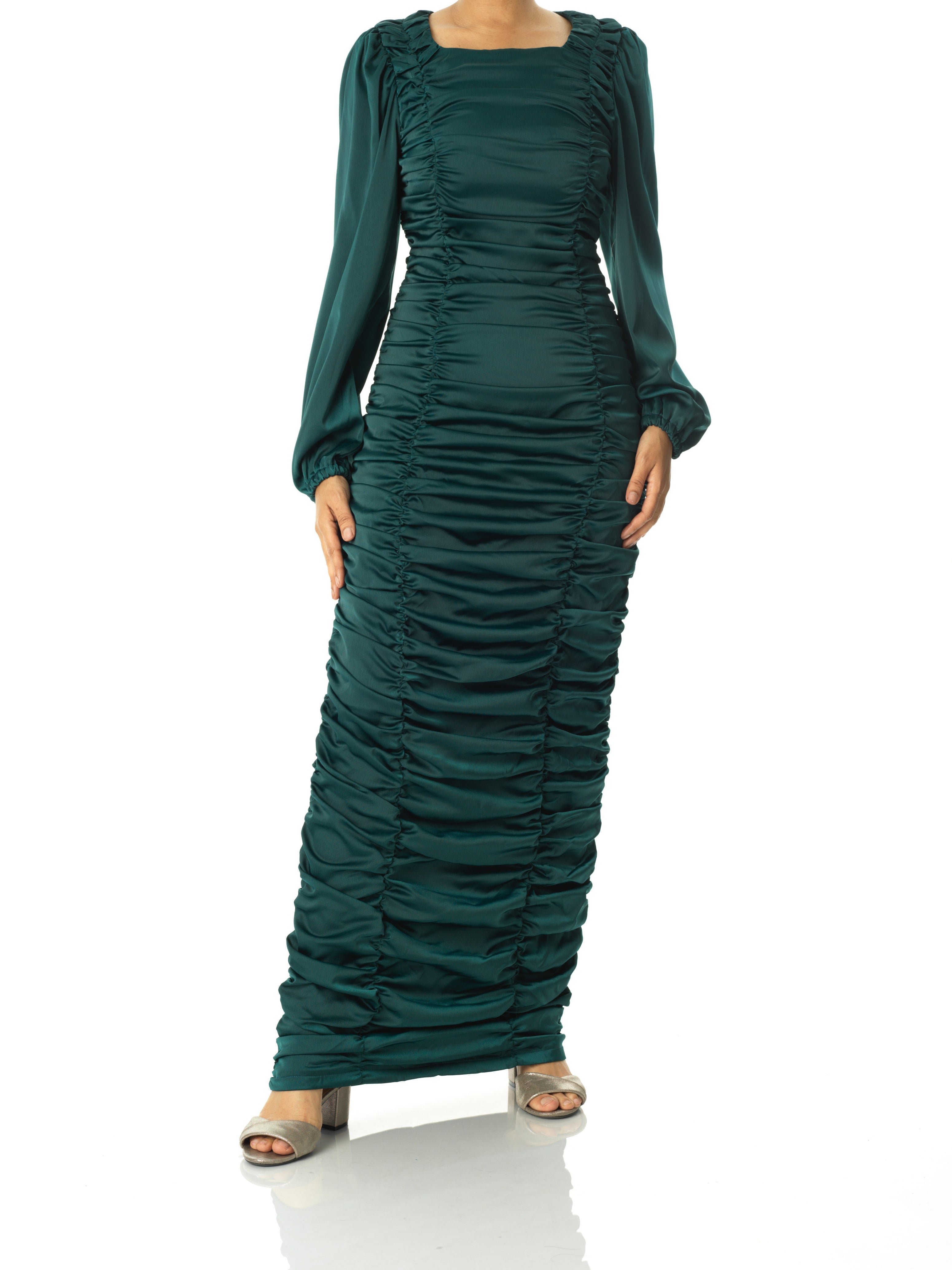 Ruched body-con satin maxi dress Kabayare
