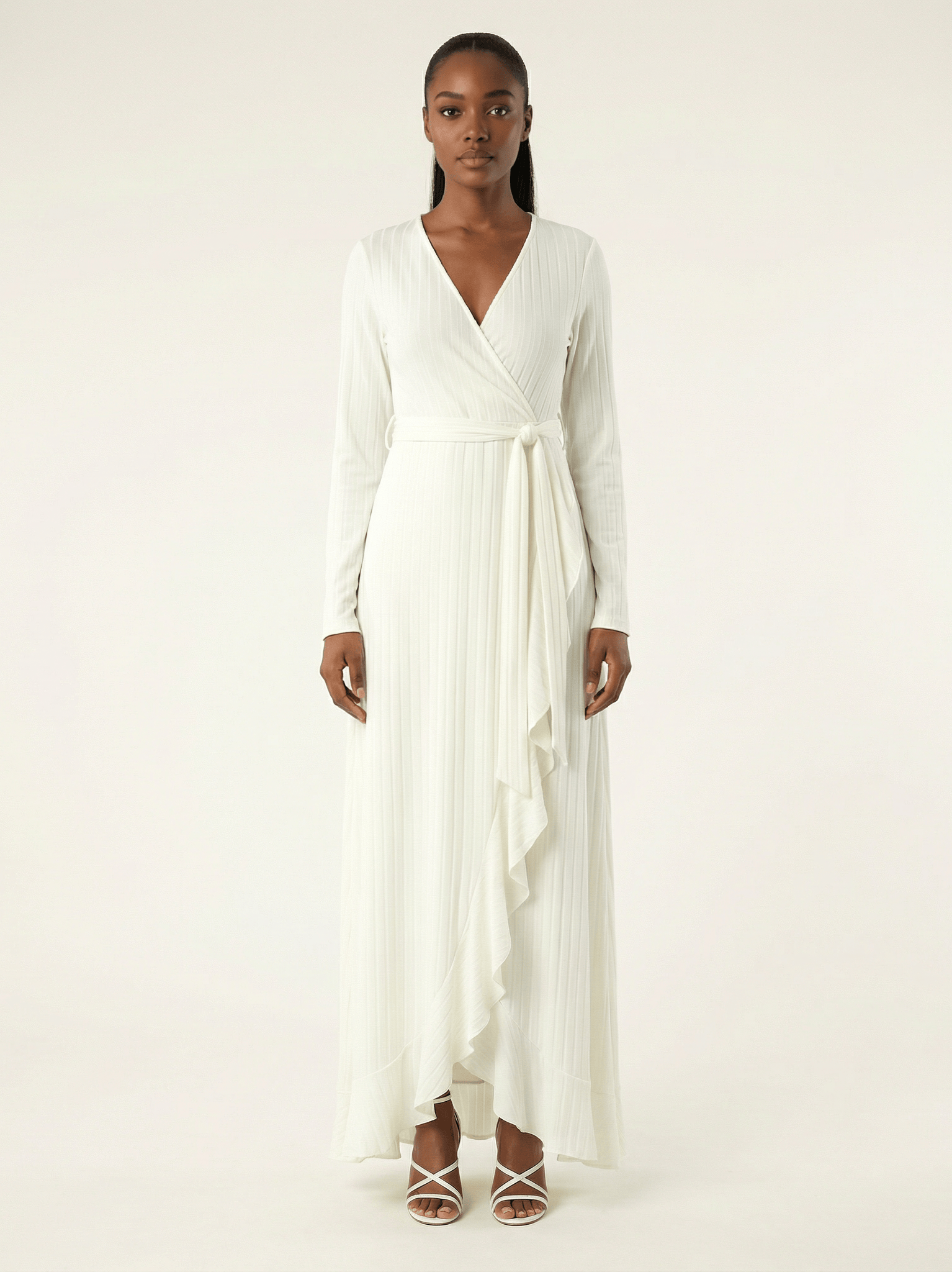 Ruffles ribbed wrapped modest maxi dress Kabayare