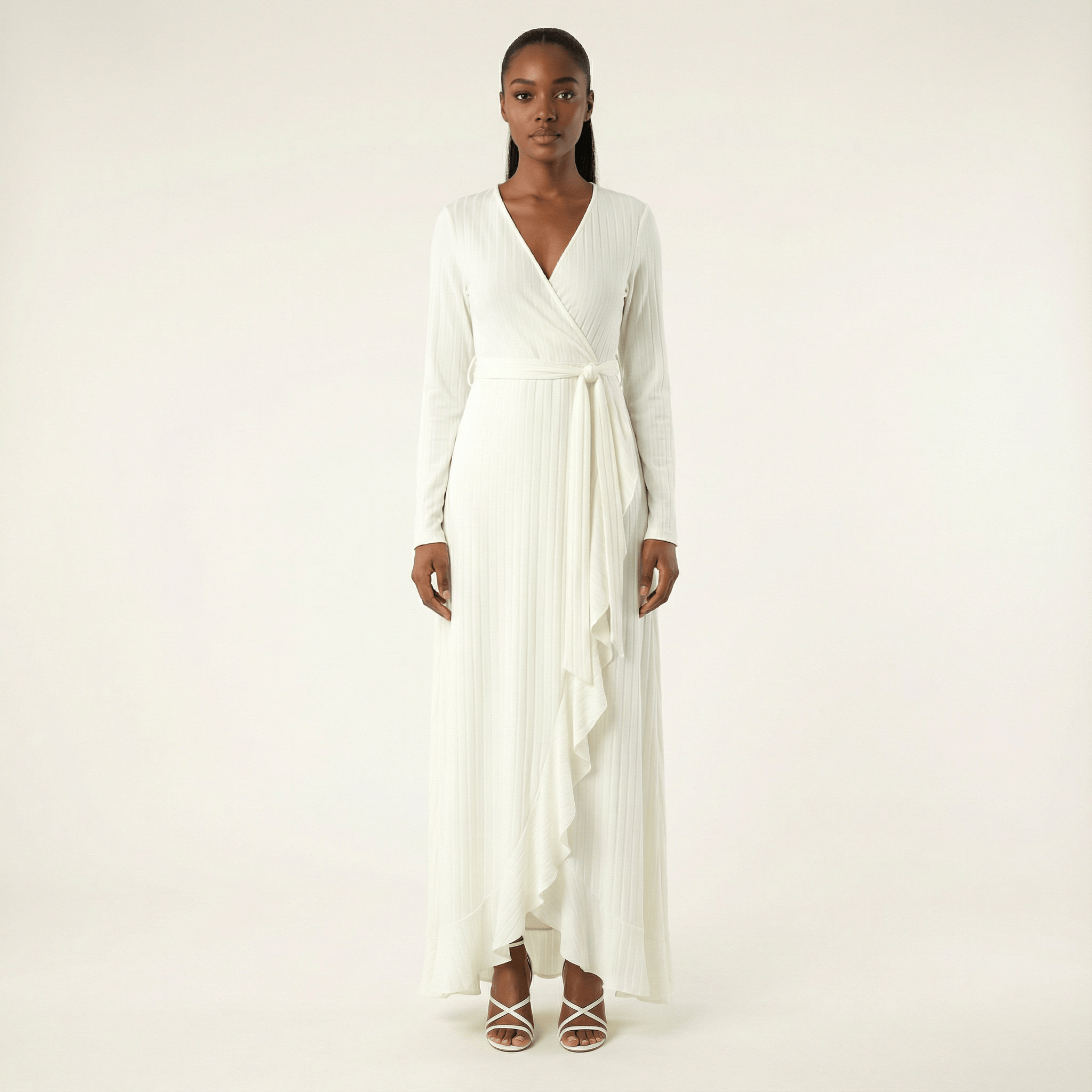 Ruffles ribbed wrapped modest maxi dress Kabayare