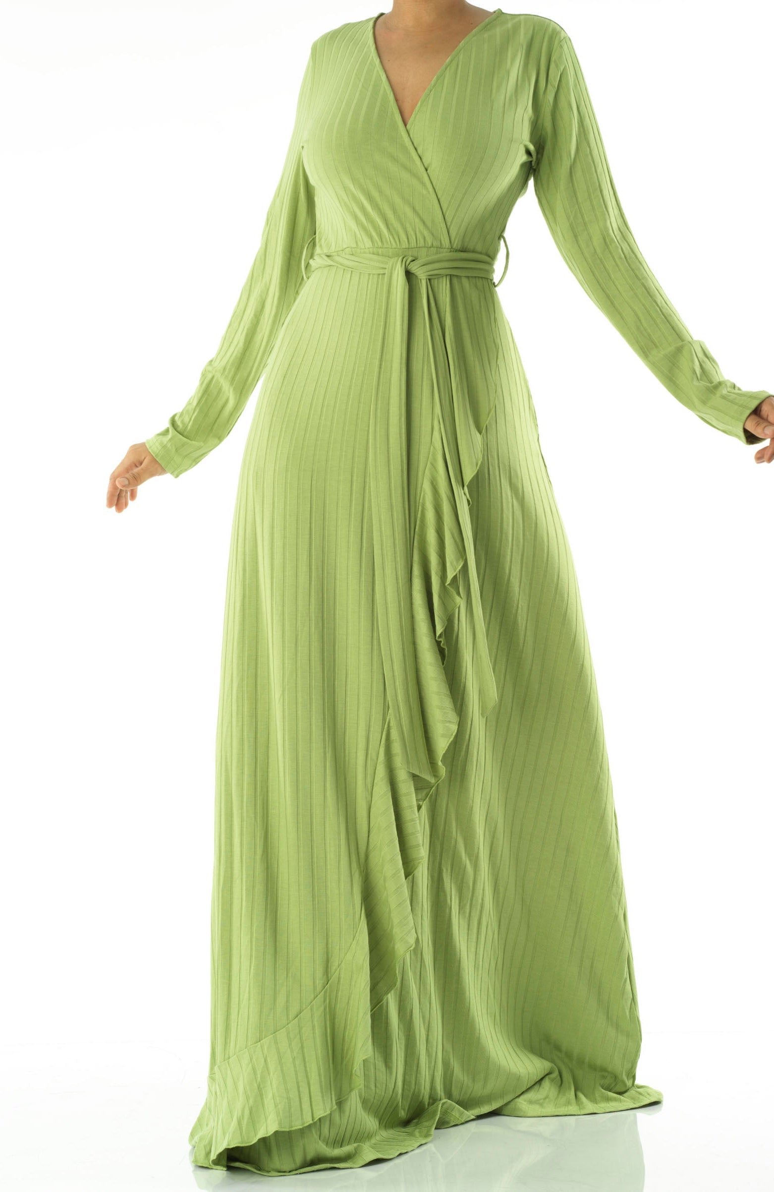 Ruffles ribbed wrapped modest maxi dress Kabayare