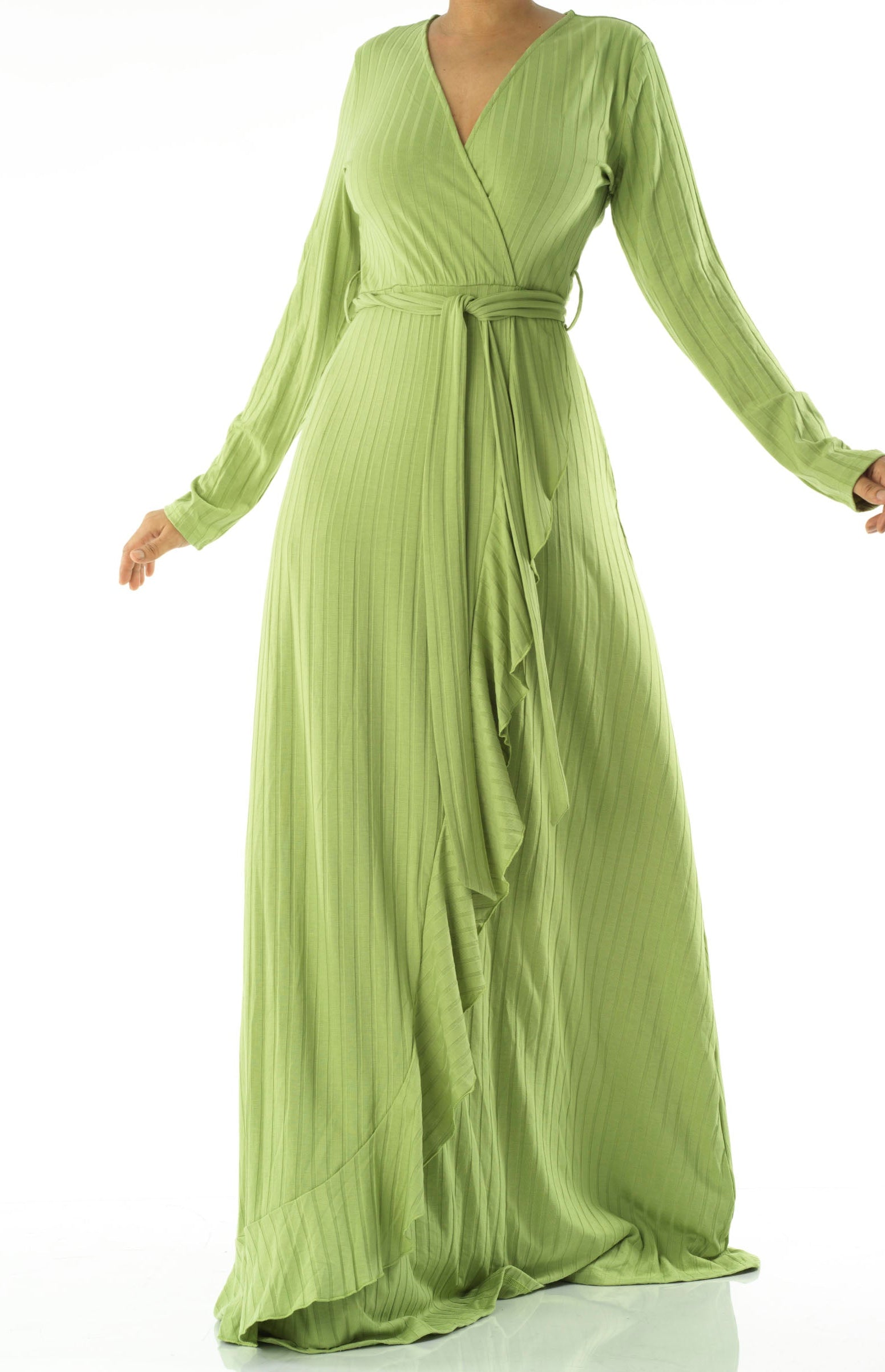 Ruffles ribbed wrapped modest maxi dress Kabayare