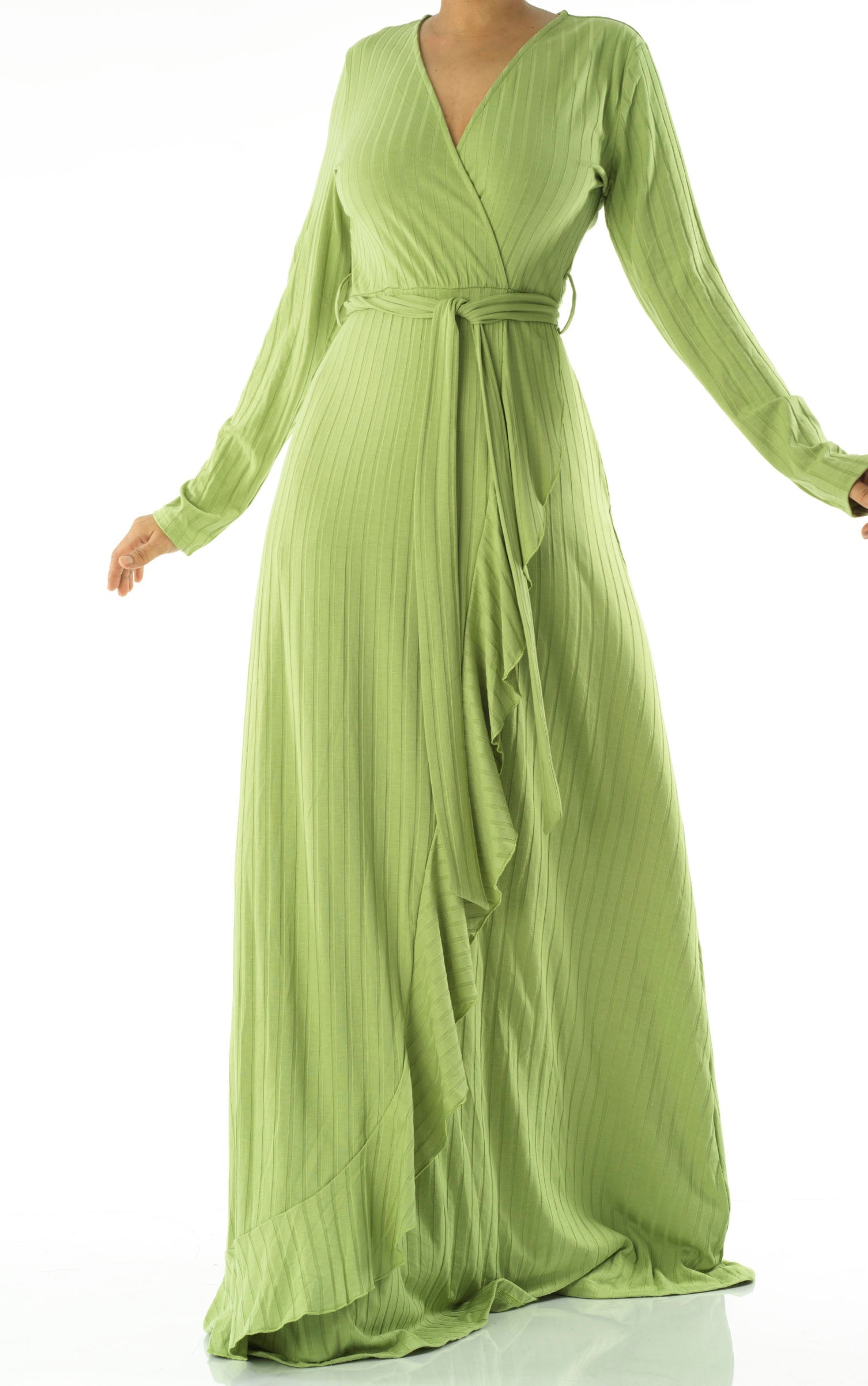 Ruffles ribbed wrapped modest maxi dress Kabayare