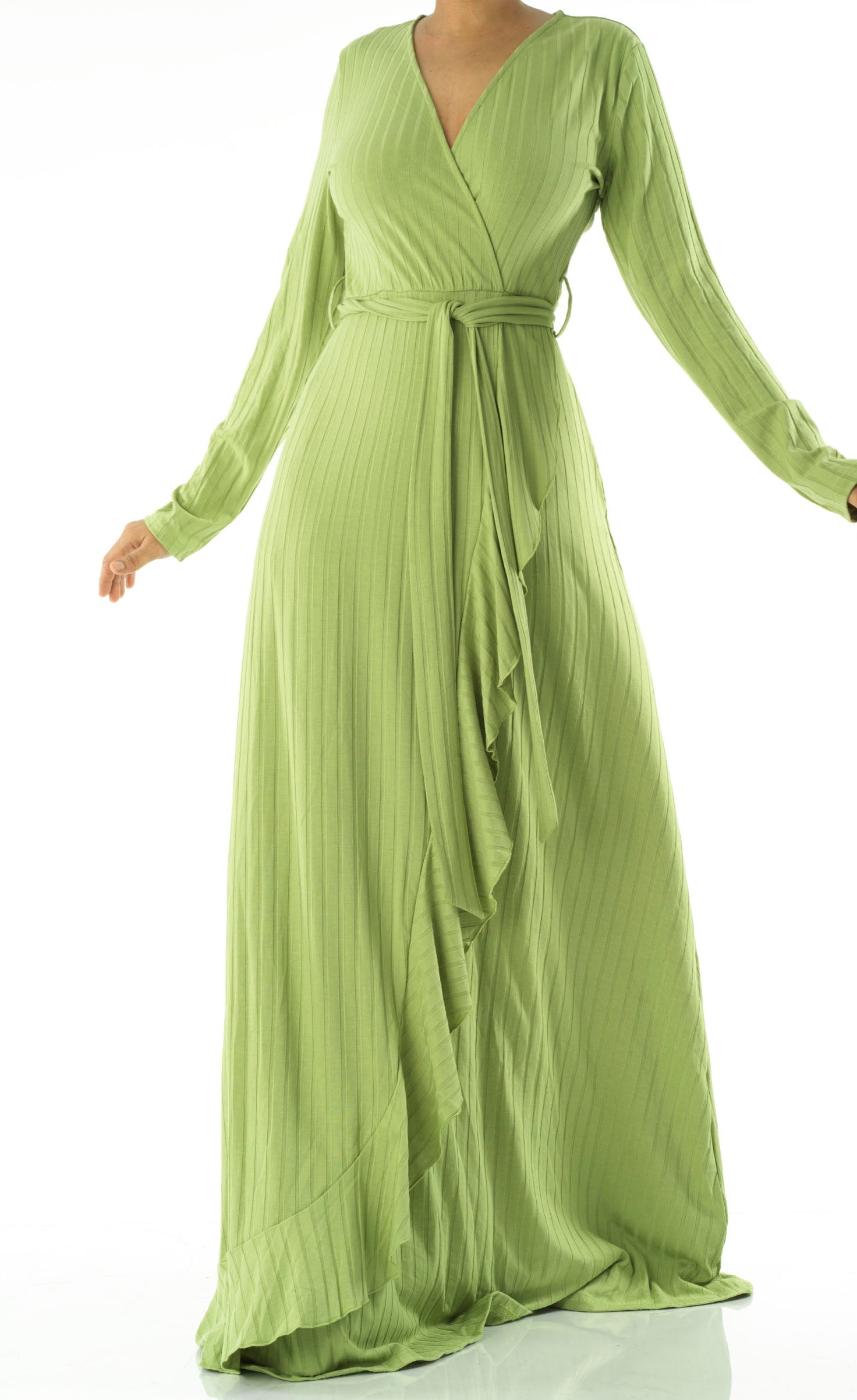 Ruffles ribbed wrapped modest maxi dress Kabayare
