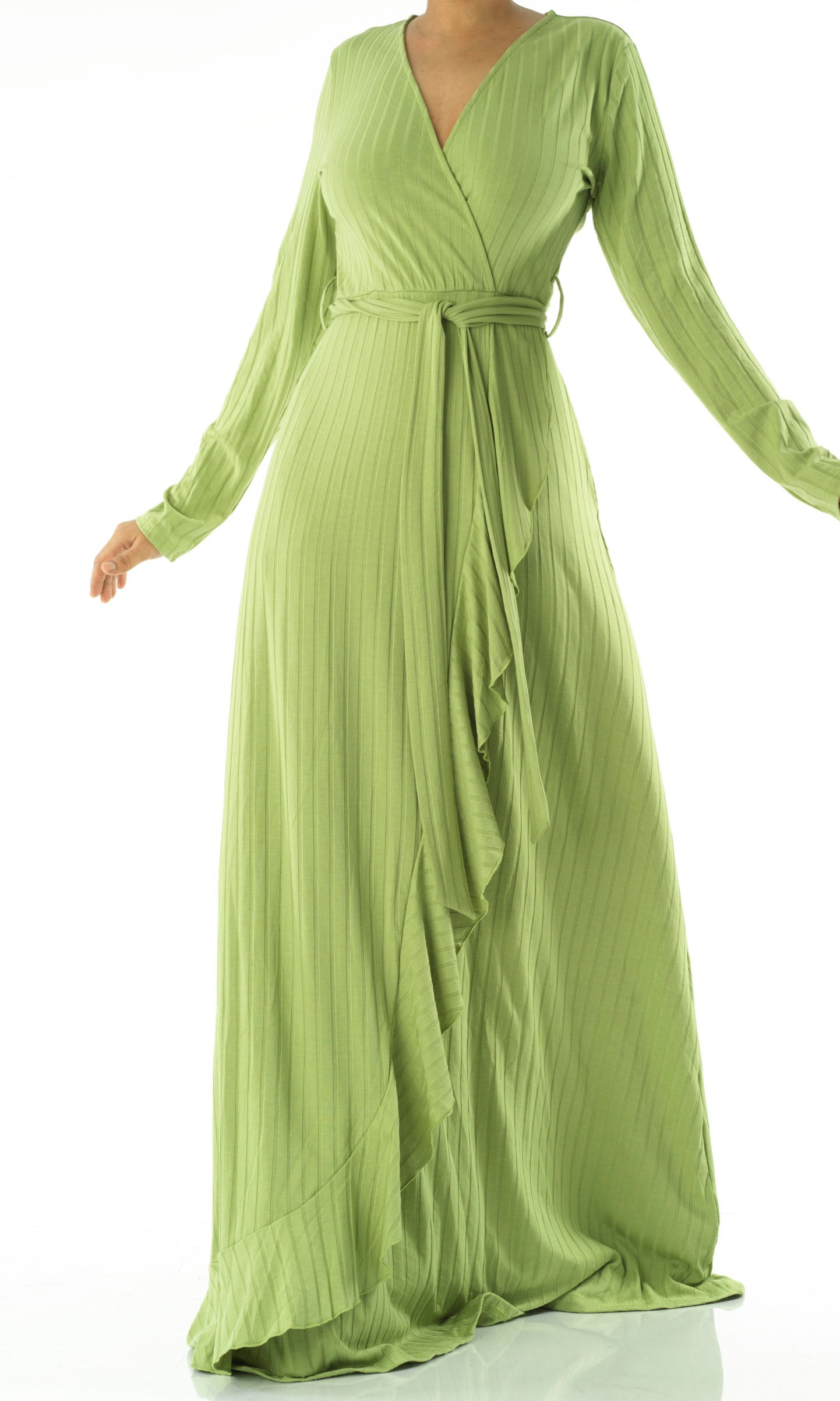 Ruffles ribbed wrapped modest maxi dress Kabayare