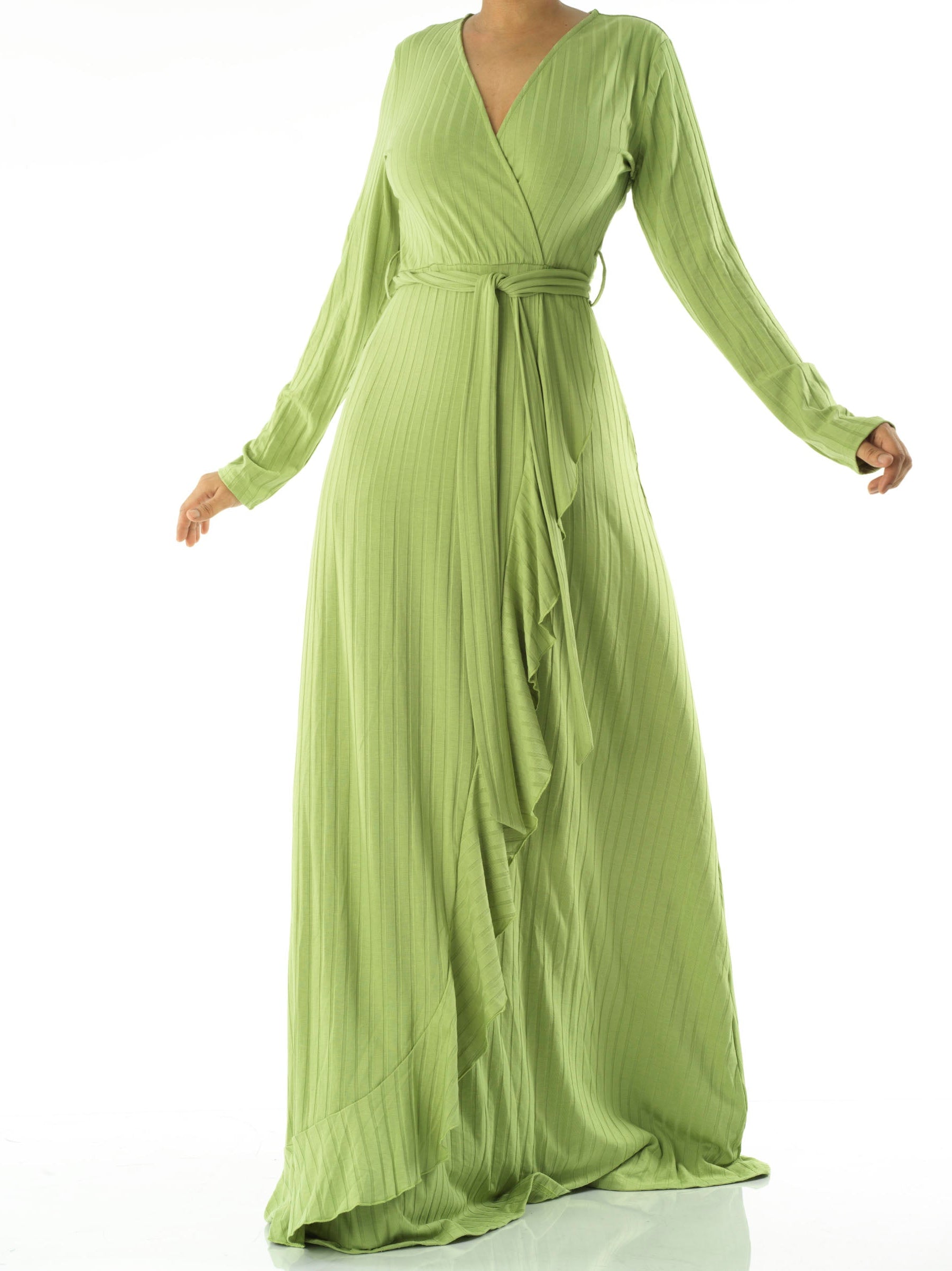 Ruffles ribbed wrapped modest maxi dress Kabayare