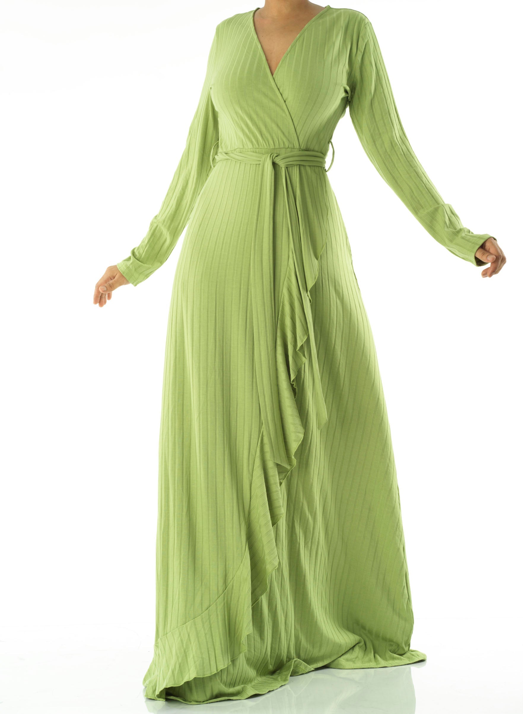 Ruffles ribbed wrapped modest maxi dress Kabayare