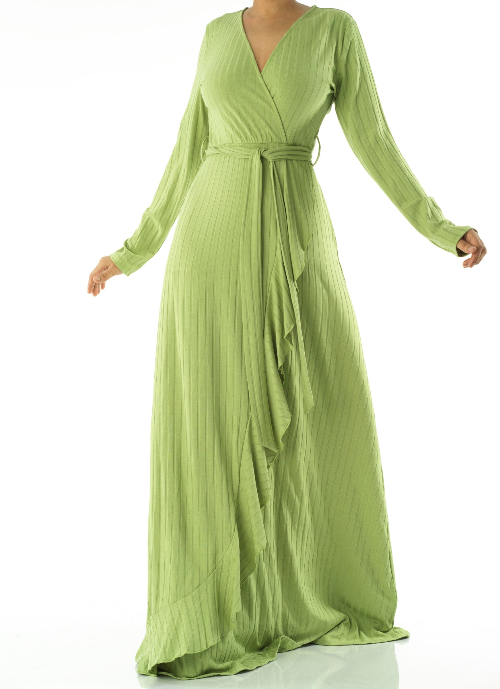 Ruffles ribbed wrapped modest maxi dress Kabayare
