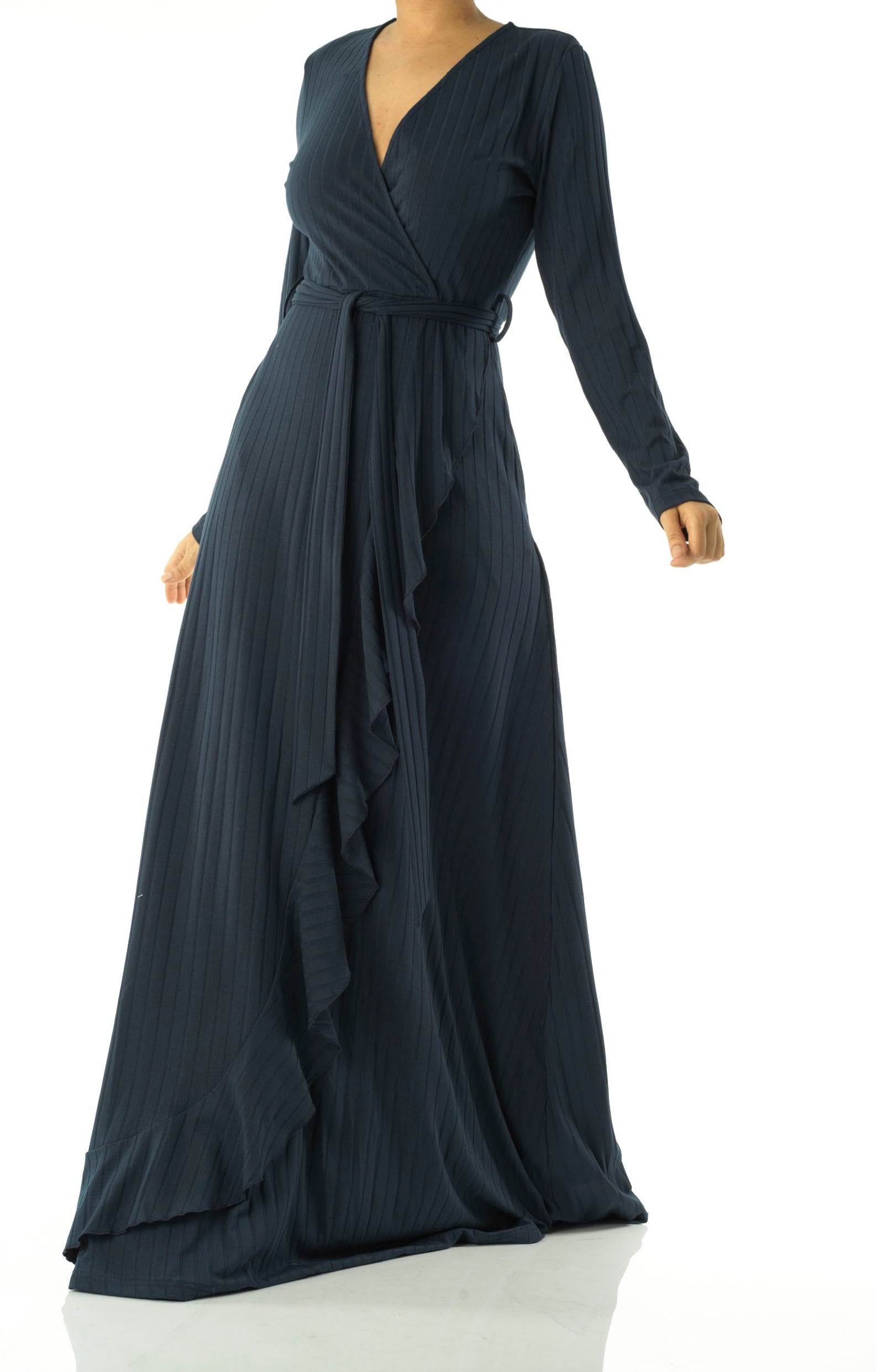 Ruffles ribbed wrapped modest maxi dress Kabayare