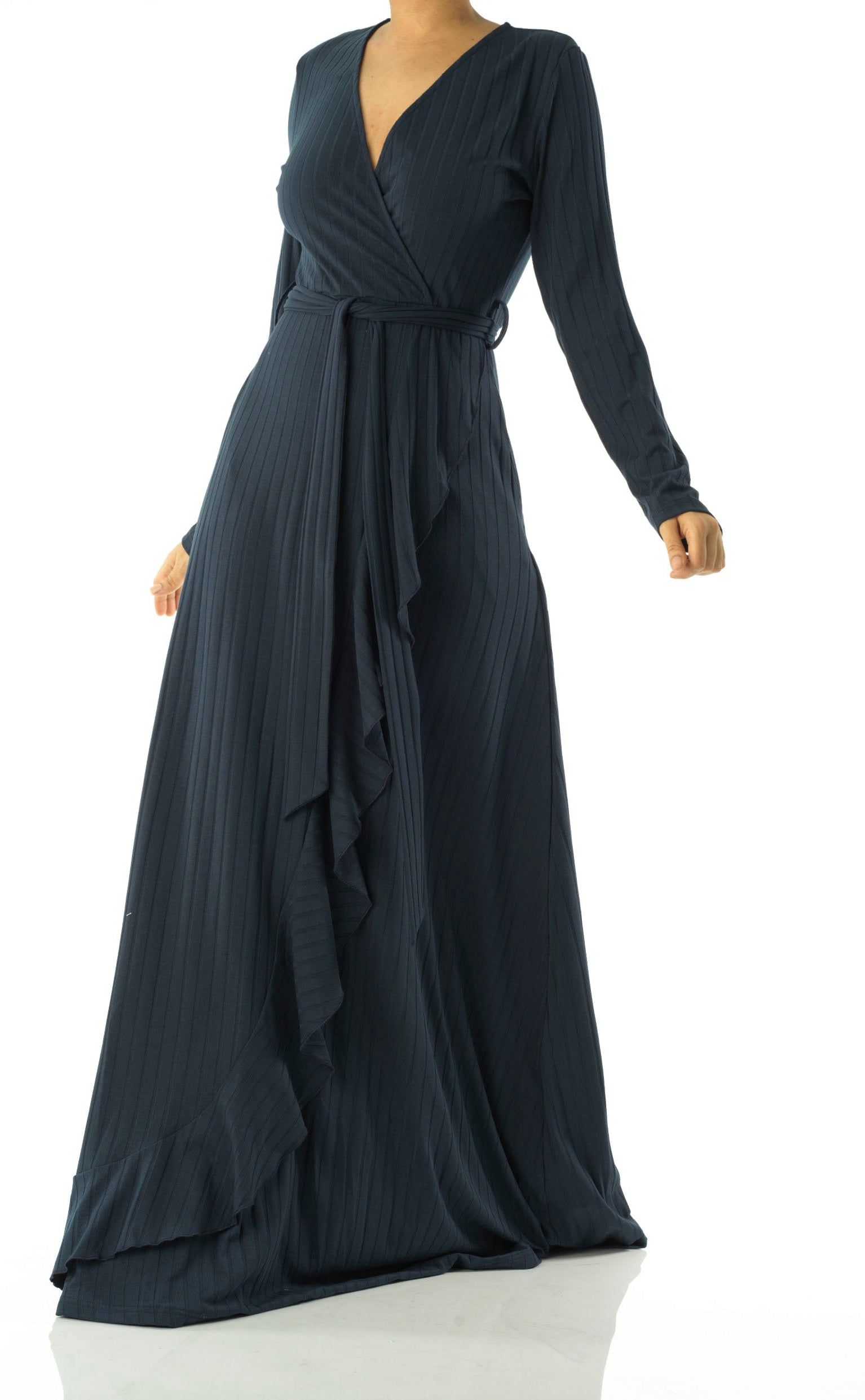 Ruffles ribbed wrapped modest maxi dress Kabayare