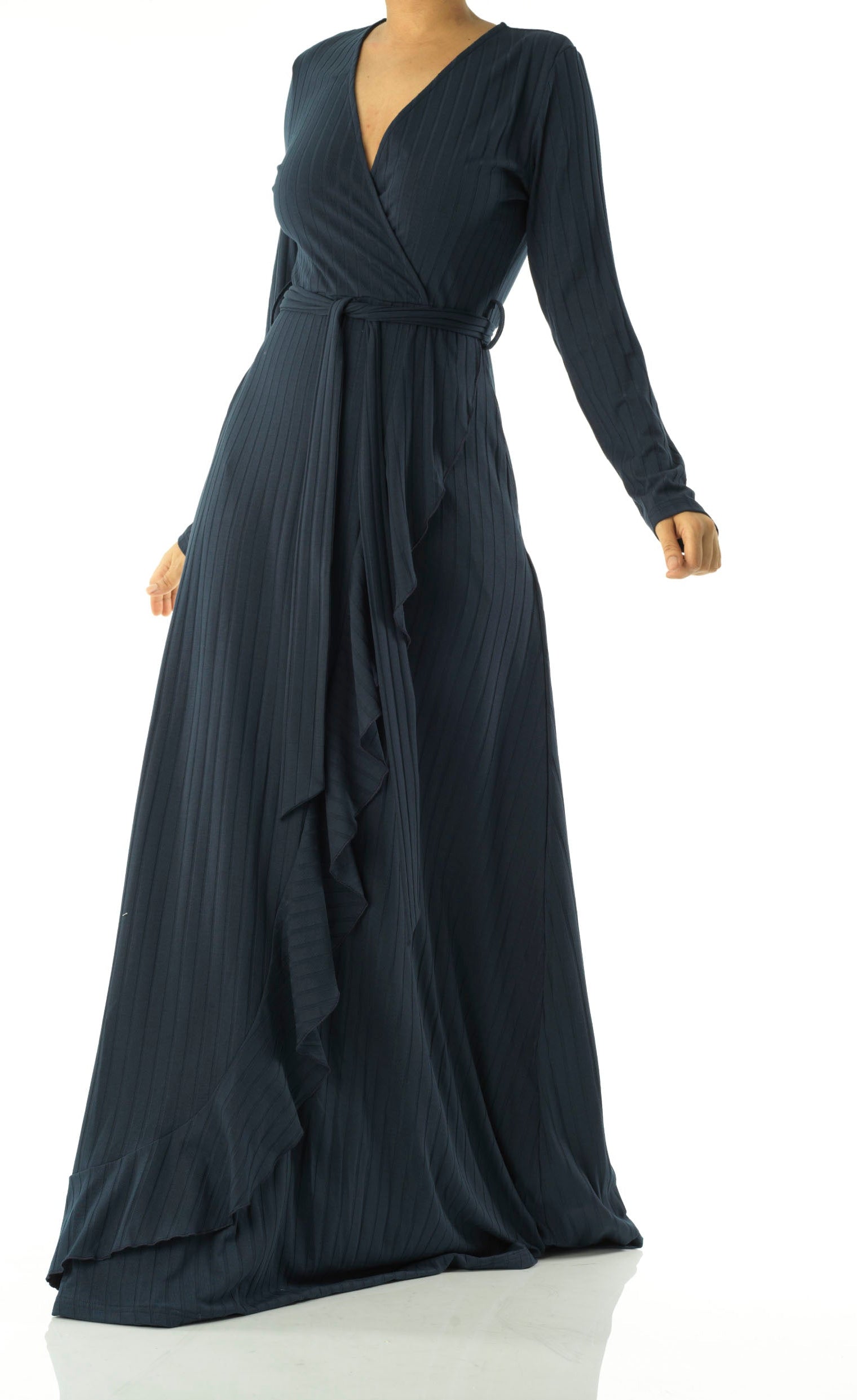 Ruffles ribbed wrapped modest maxi dress Kabayare