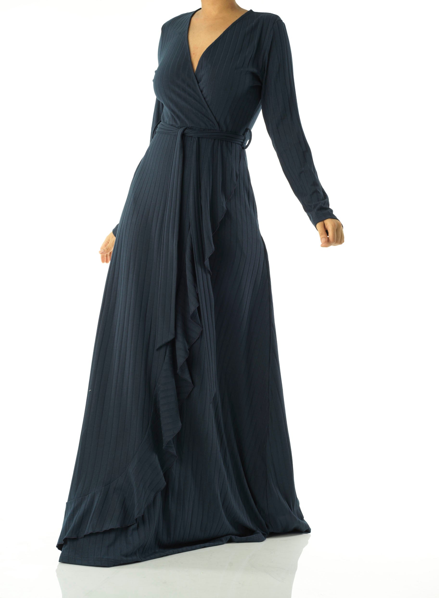 Ruffles ribbed wrapped modest maxi dress Kabayare