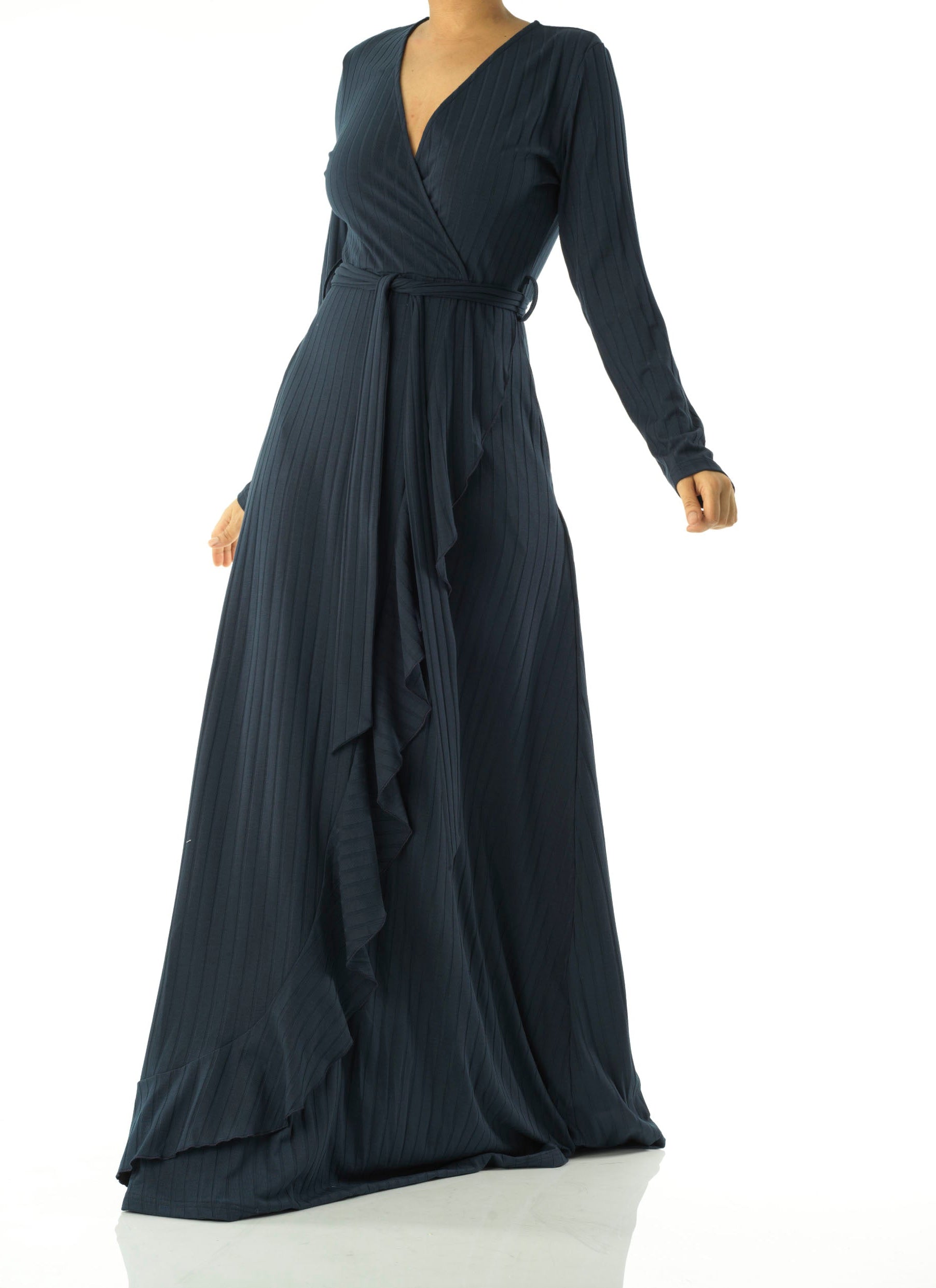 Ruffles ribbed wrapped modest maxi dress Kabayare