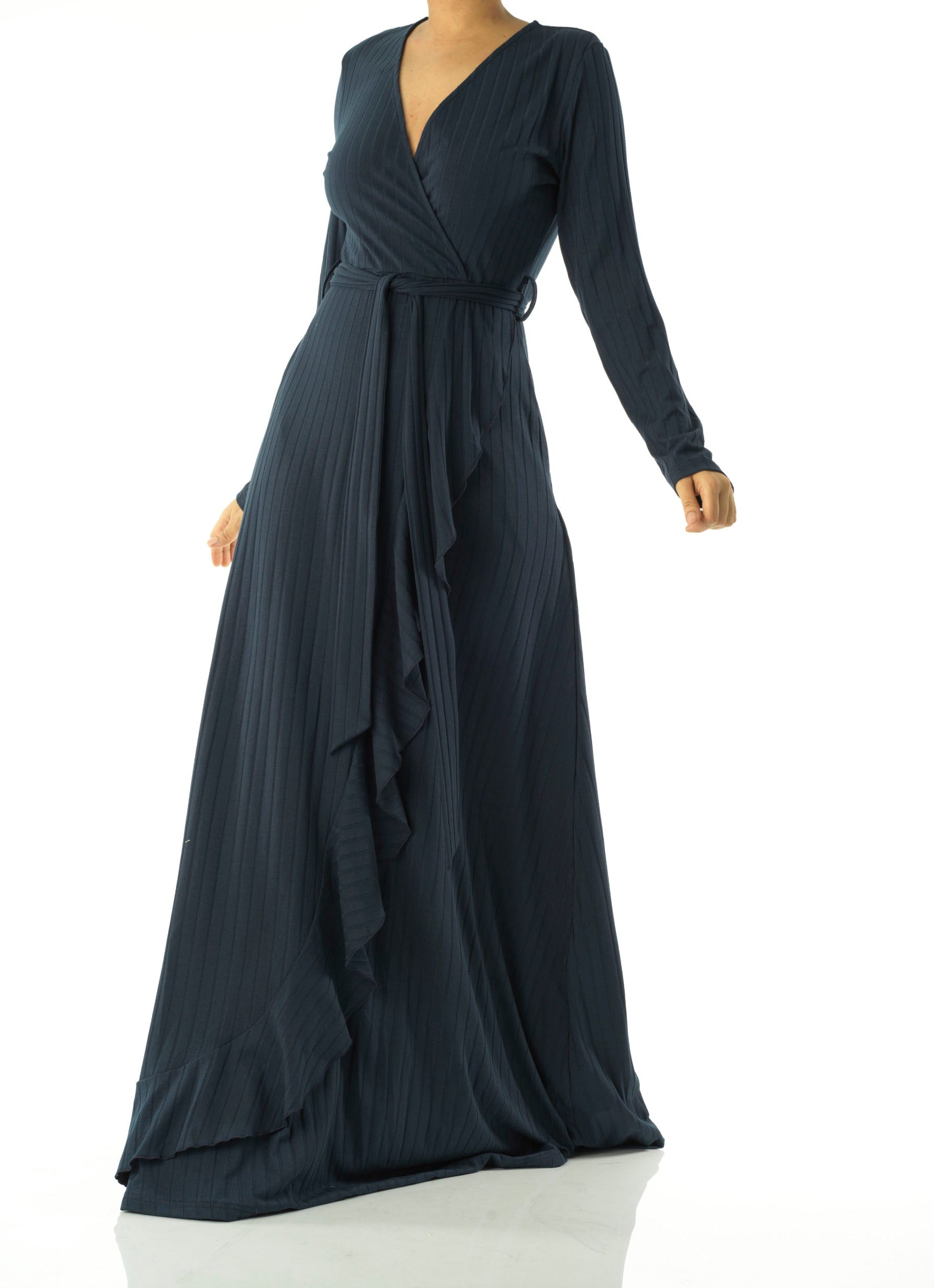 Ruffles ribbed wrapped modest maxi dress Kabayare