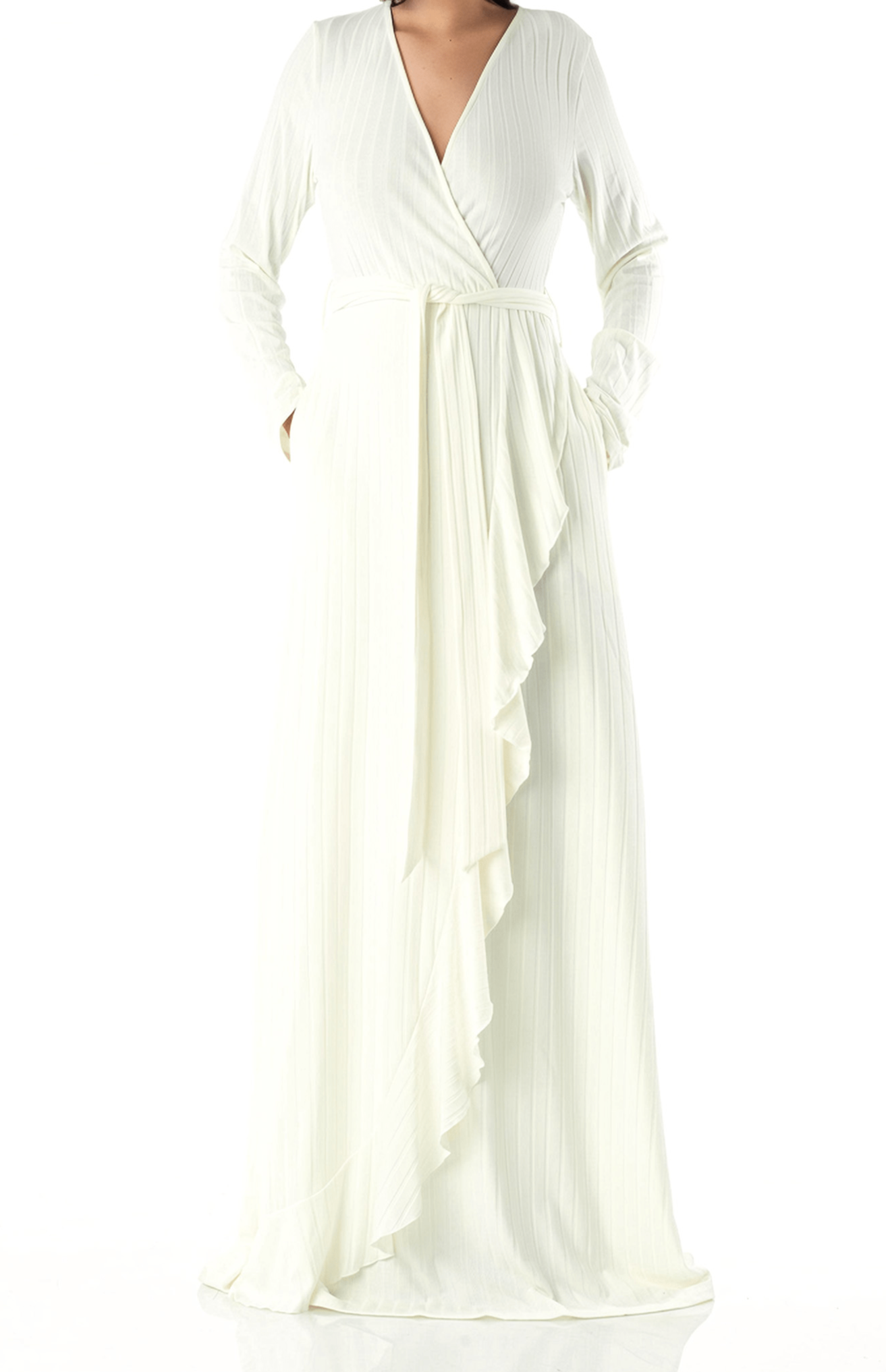 Ruffles ribbed wrapped modest maxi dress Kabayare