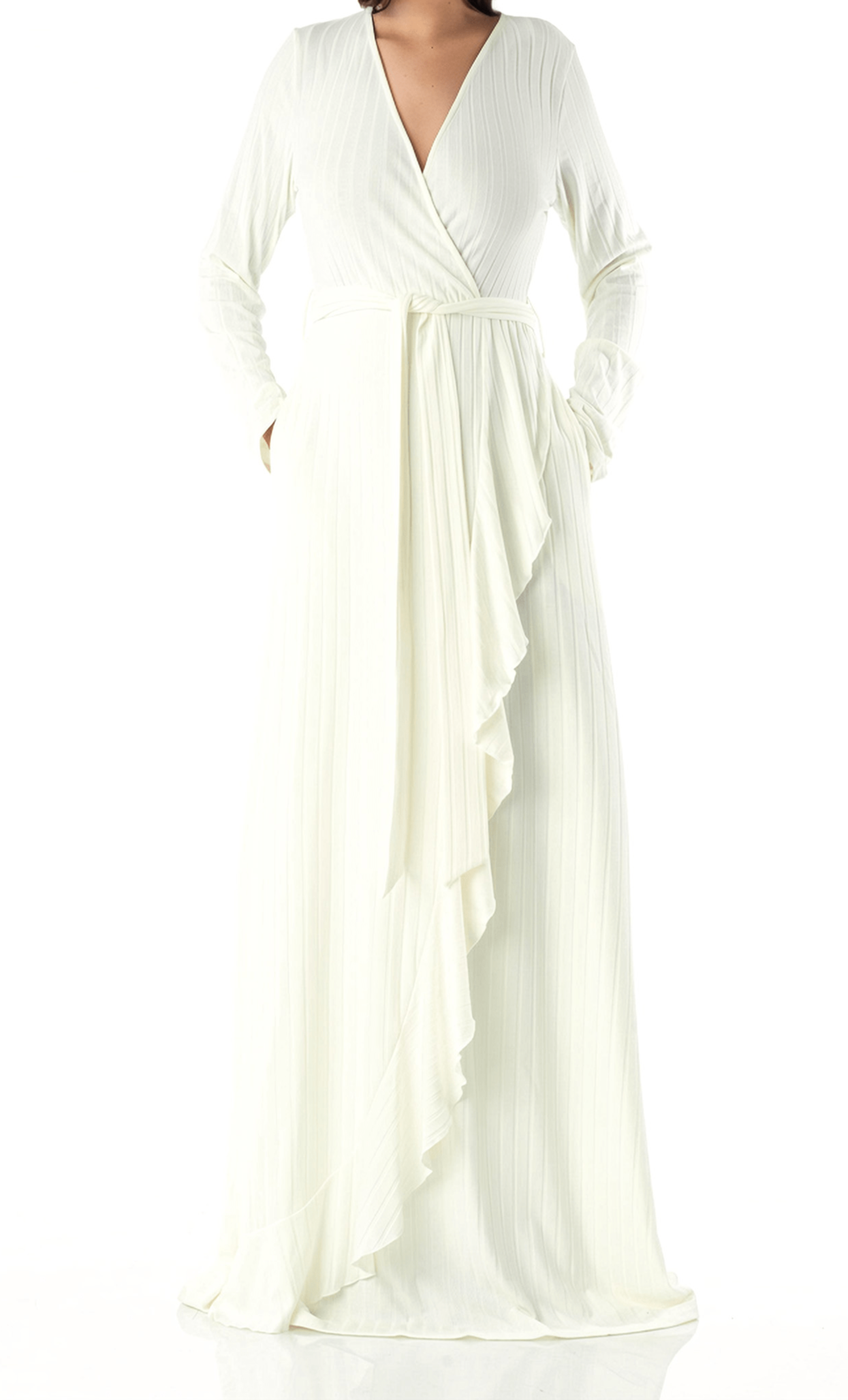 Ruffles ribbed wrapped modest maxi dress Kabayare