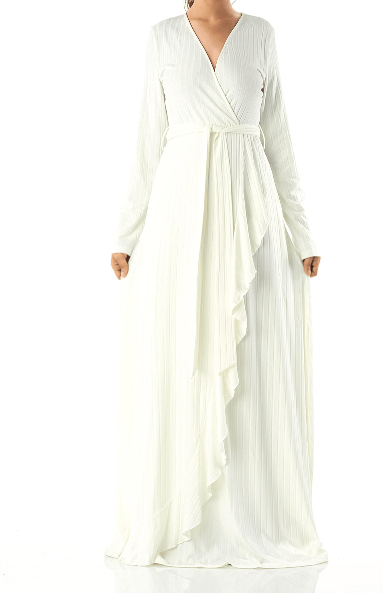 Ruffles ribbed wrapped modest maxi dress Kabayare