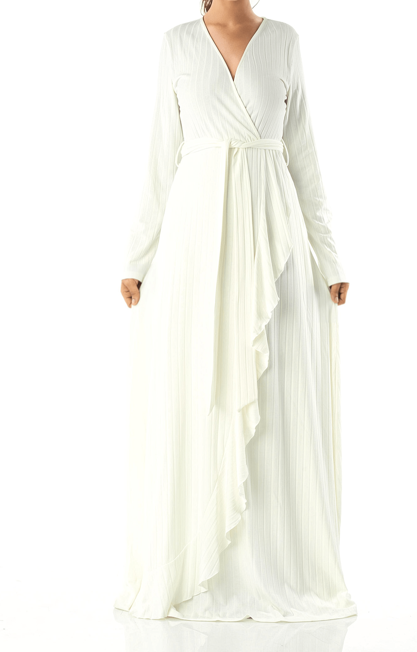Ruffles ribbed wrapped modest maxi dress Kabayare