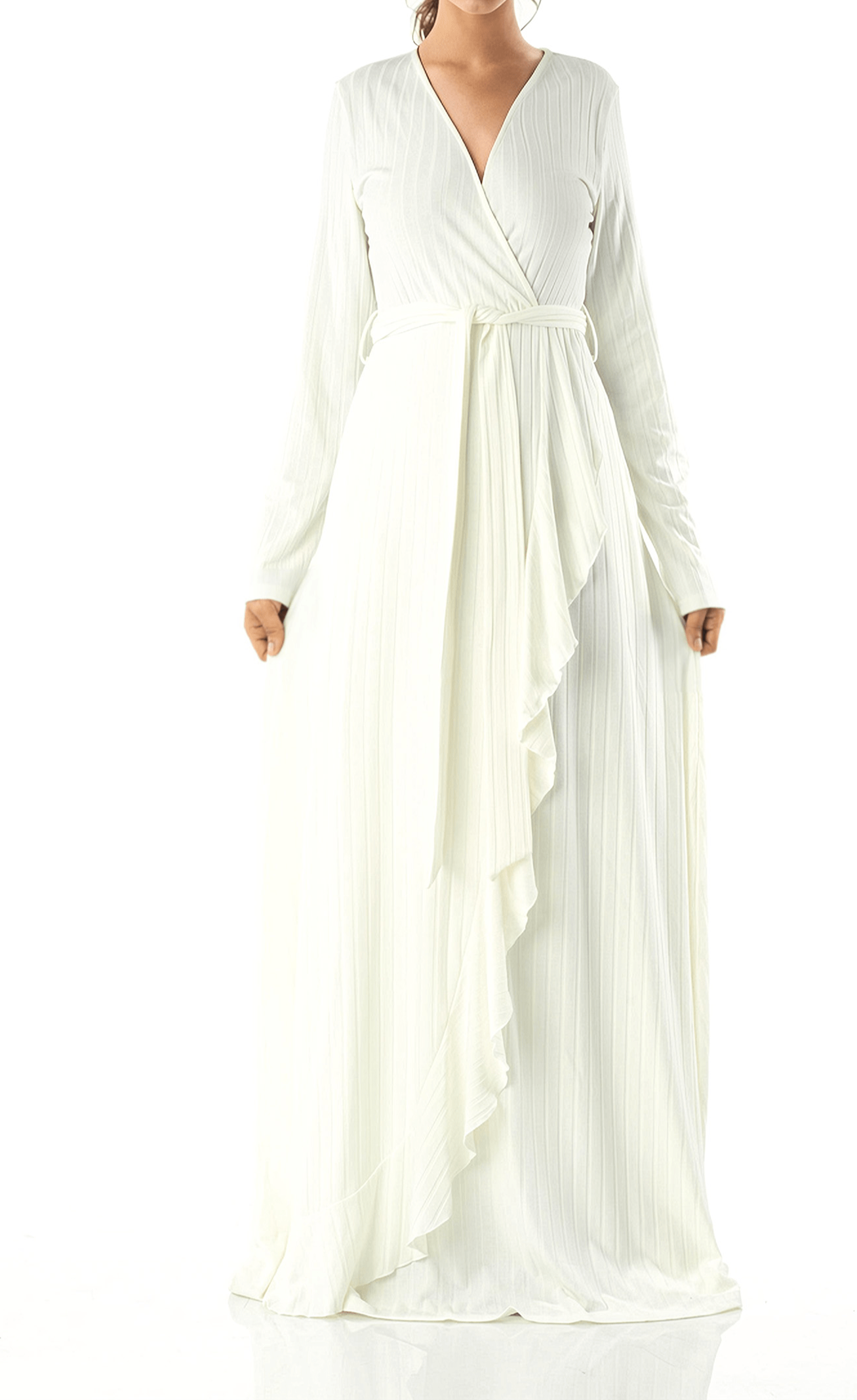 Ruffles ribbed wrapped modest maxi dress Kabayare
