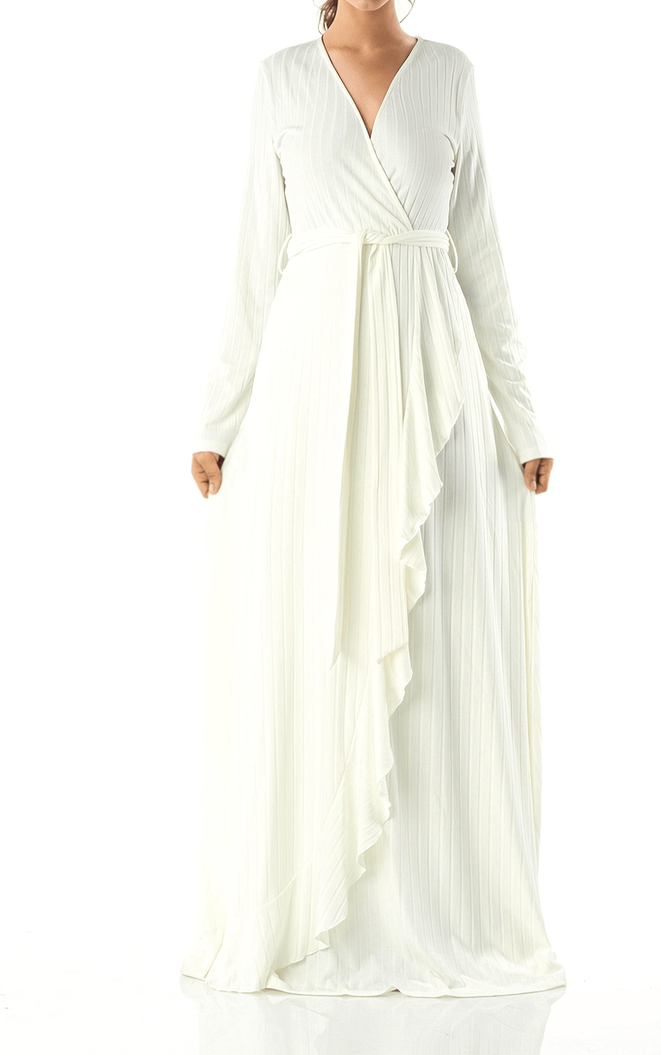 Ruffles ribbed wrapped modest maxi dress Kabayare