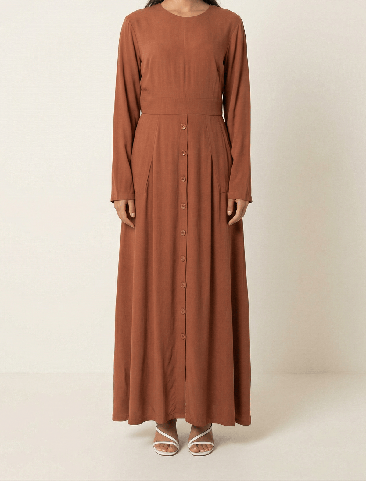 Rust Manal button down Modal dress Kabayare
