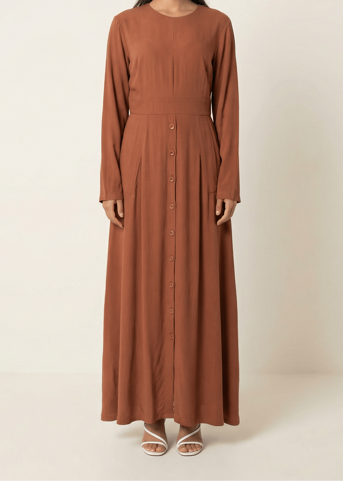 Rust Manal button down Modal dress Kabayare