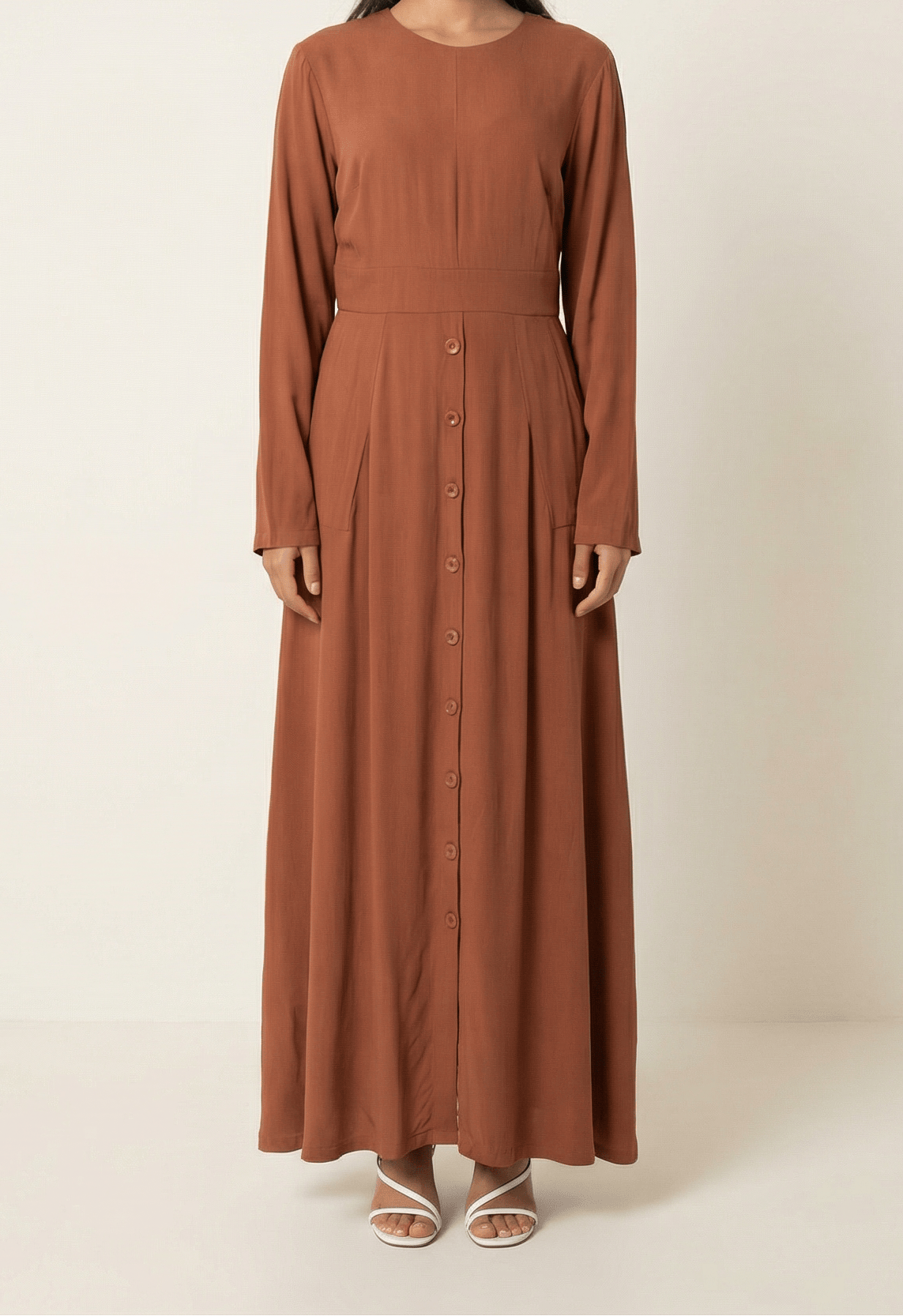 Rust Manal button down Modal dress Kabayare