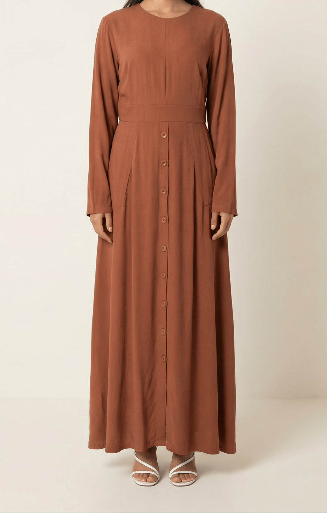 Rust Manal button down Modal dress Kabayare