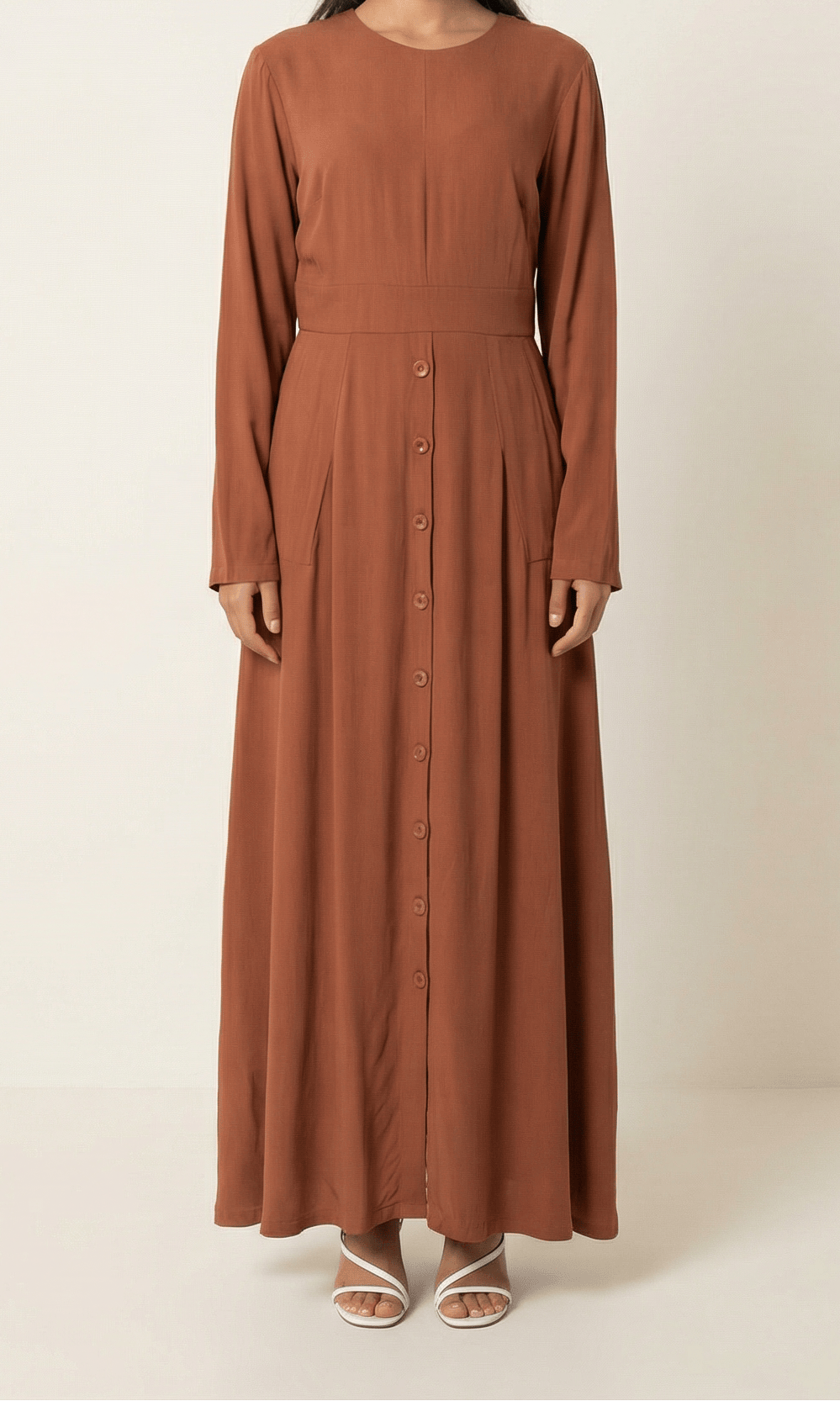 Rust Manal button down Modal dress Kabayare