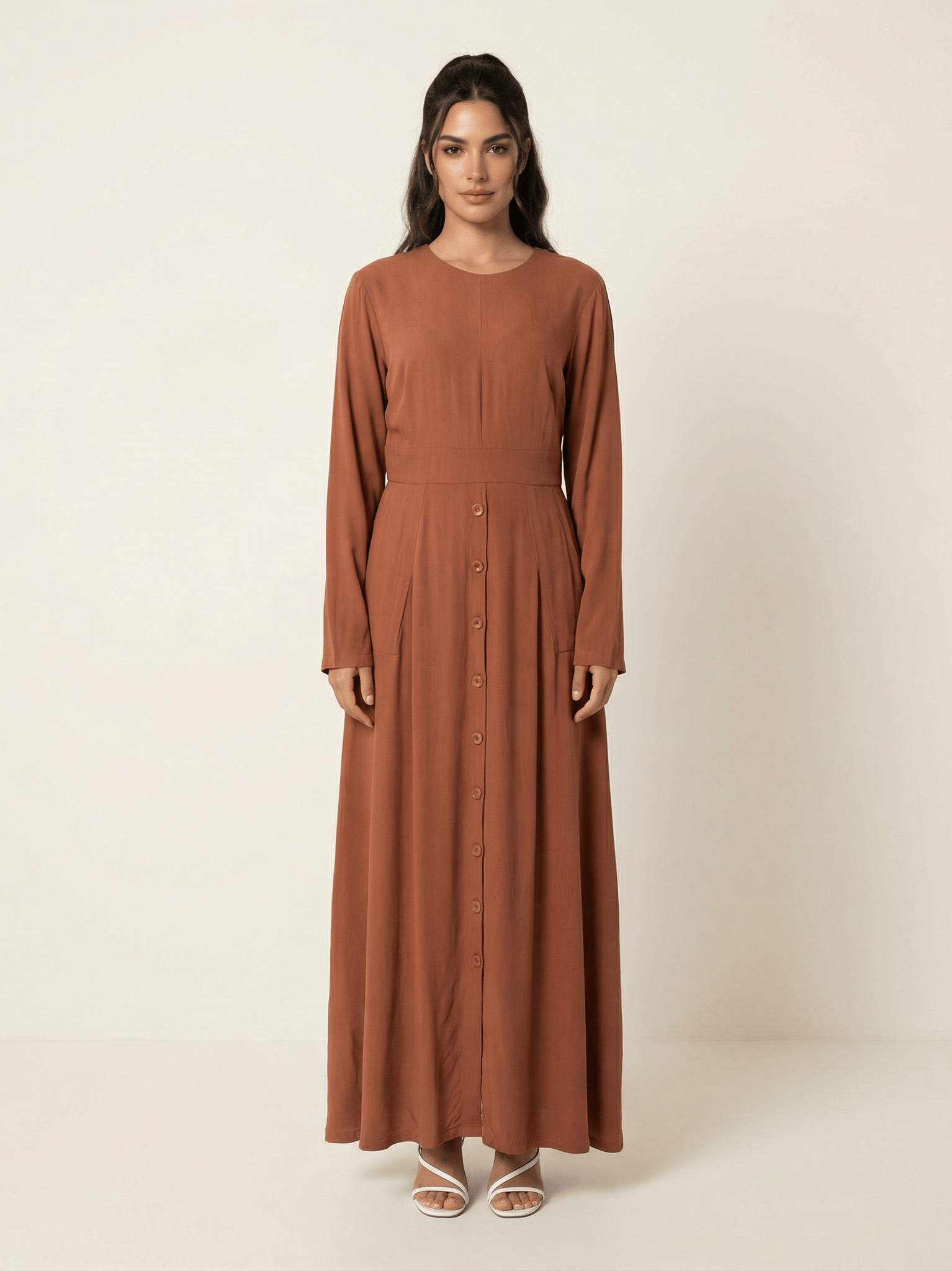 Rust Manal button down Modal dress Kabayare